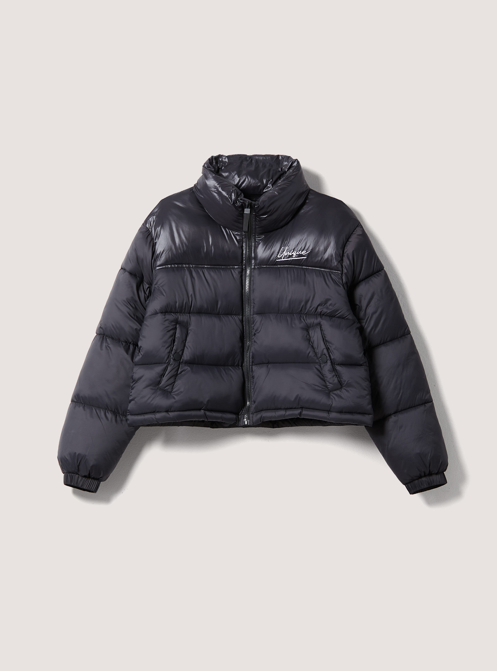 Cropped jacket in colour block with recycled padding, BK1 BLACK