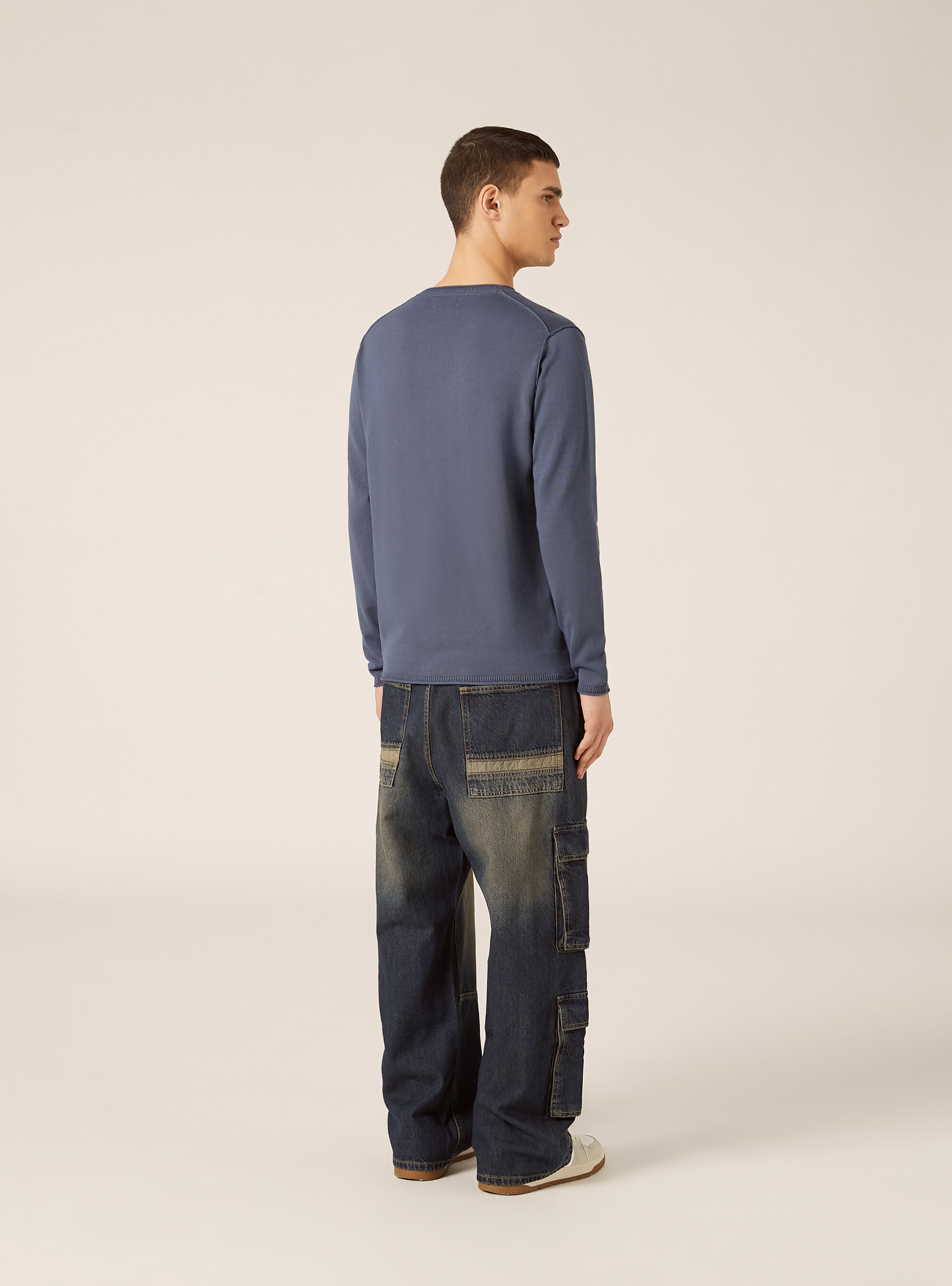 Pullover girocollo in cotone, BL3 BLUE LIGHT