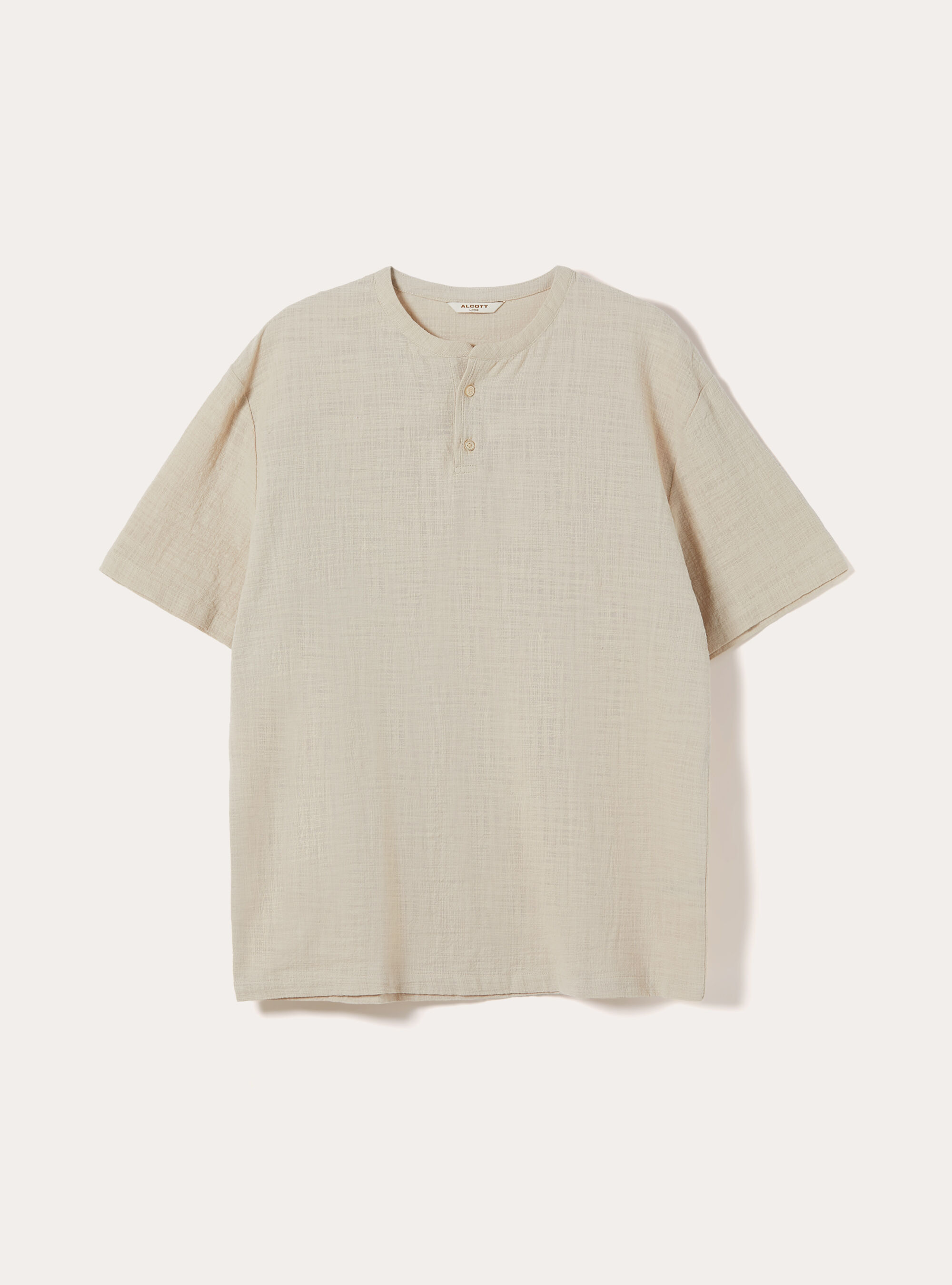 Camicia in cotone mezza placchetta, BG3 BEIGE LIGHT