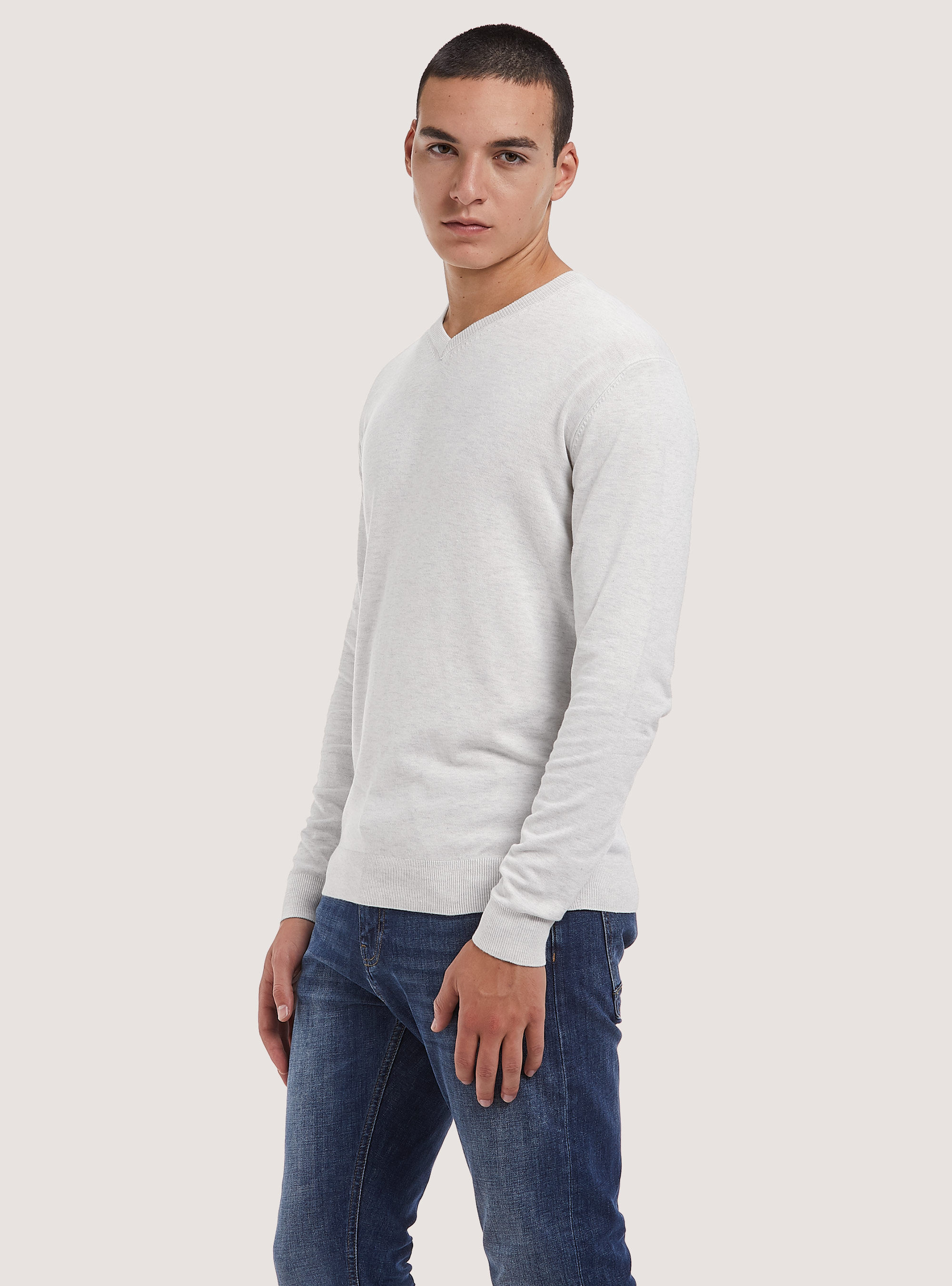 Pullover scollo a "v" tinta unita, PEARL