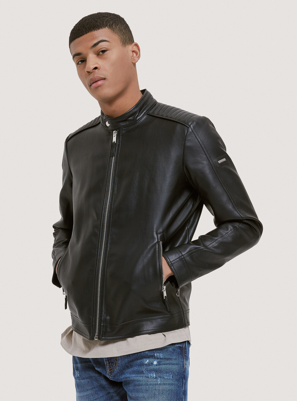 HOT Pelle Blu Giacca Di Pelle Uomo Biker Giubbino Pelle Uomo