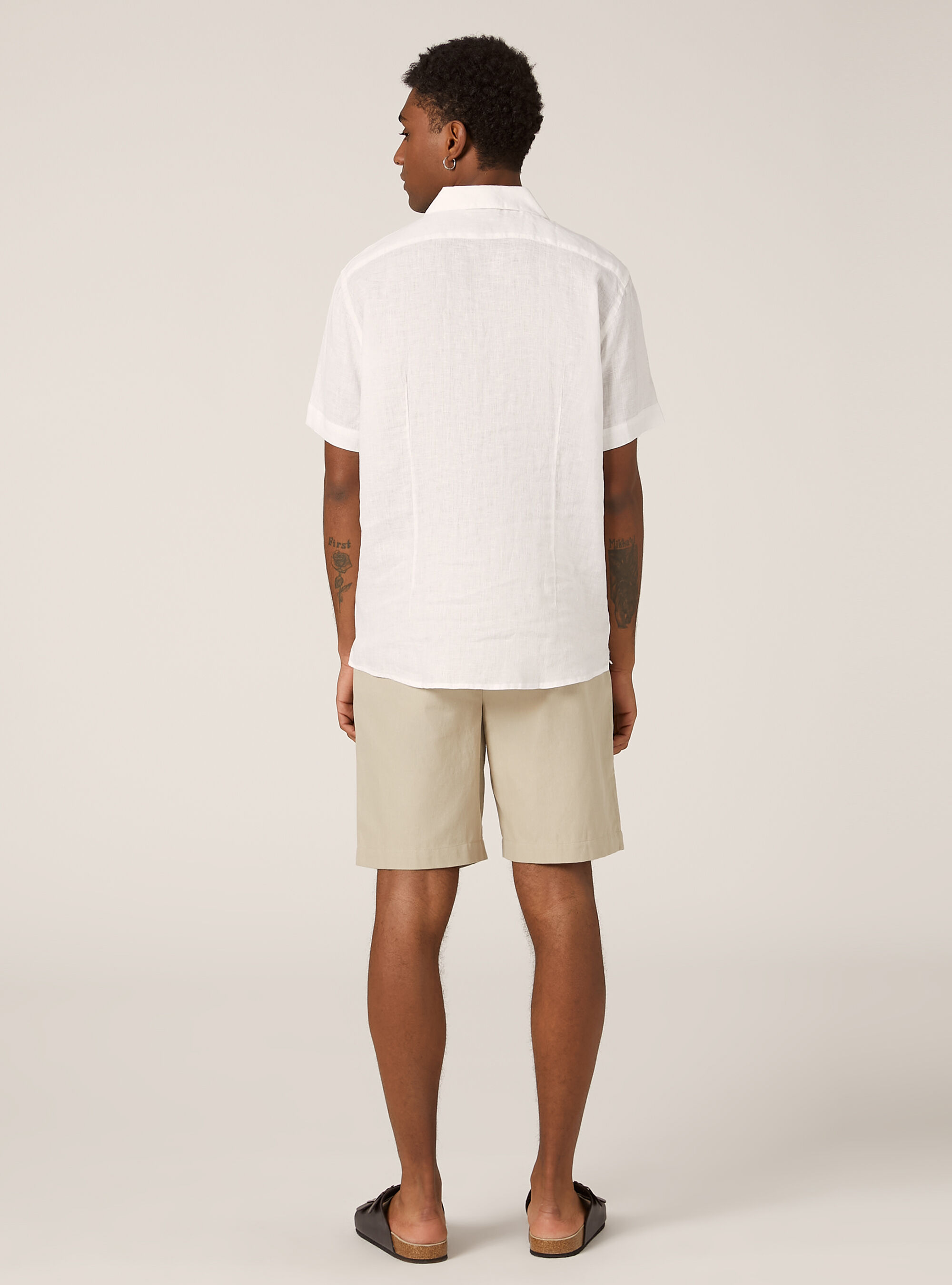 Pure linen short-sleeved shirt, WHITE