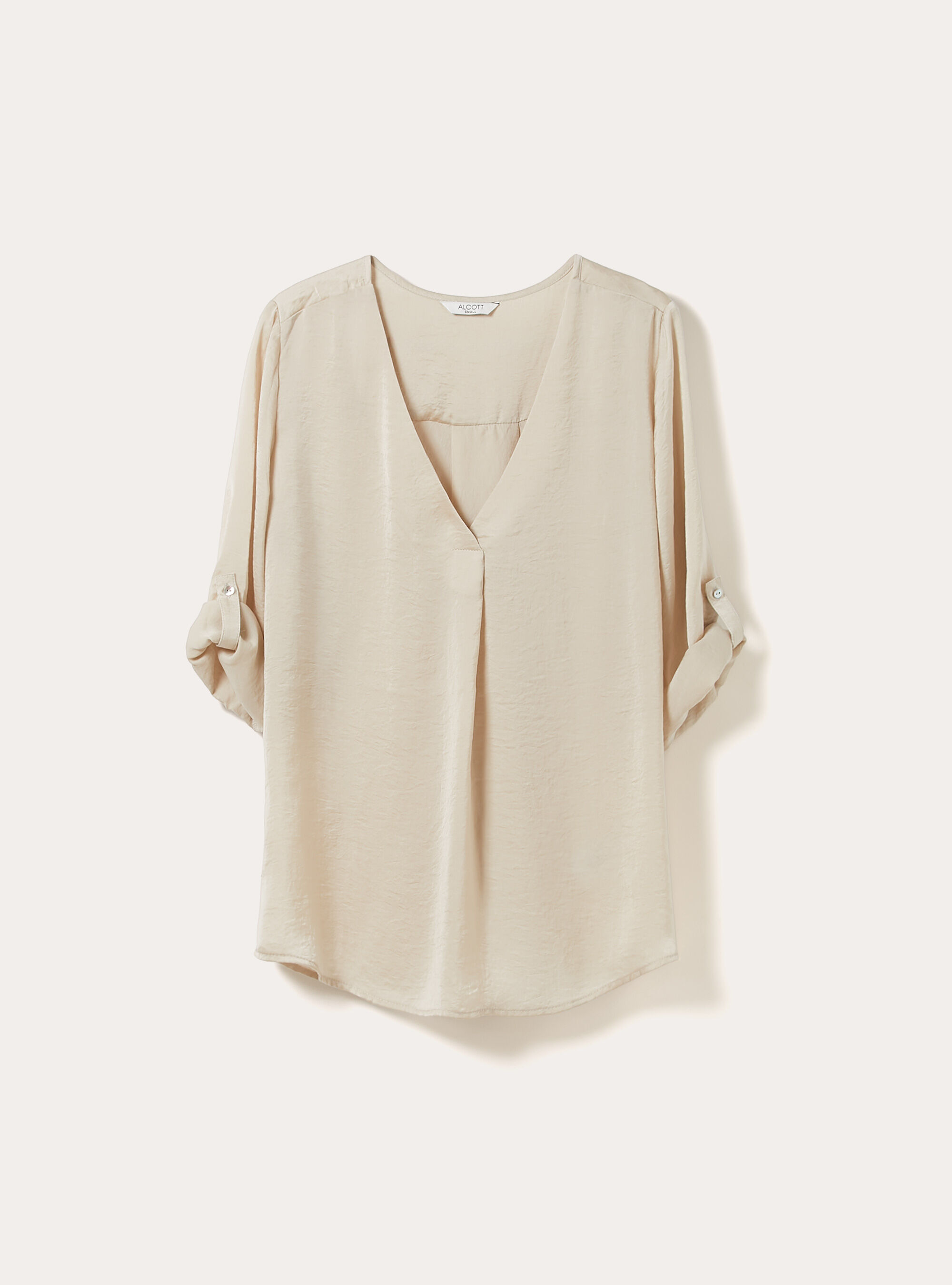 Plain neckline blouse, BG3 BEIGE LIGHT
