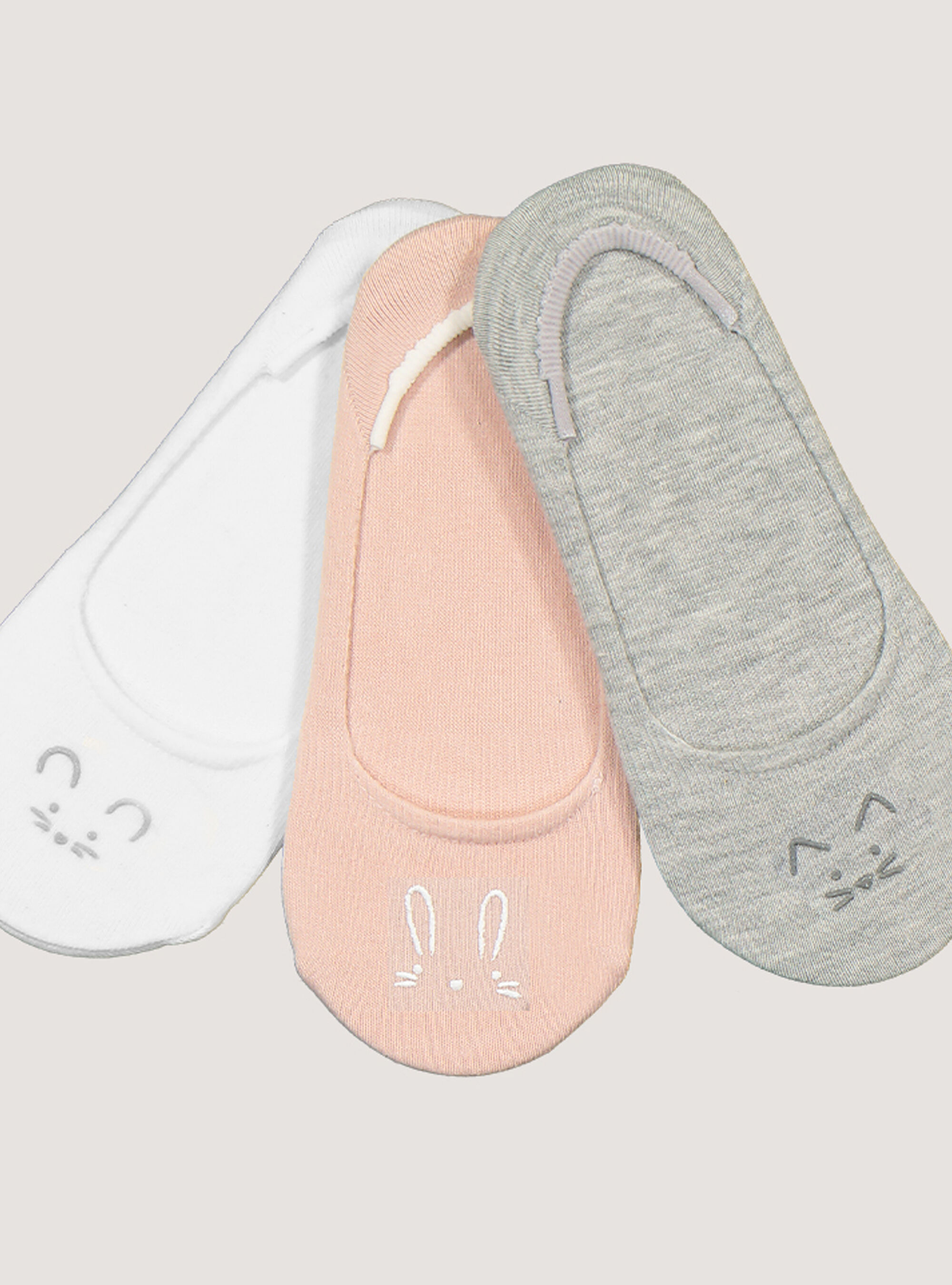 Set of 3 pairs of ghost socks with embroidery, RABBIT