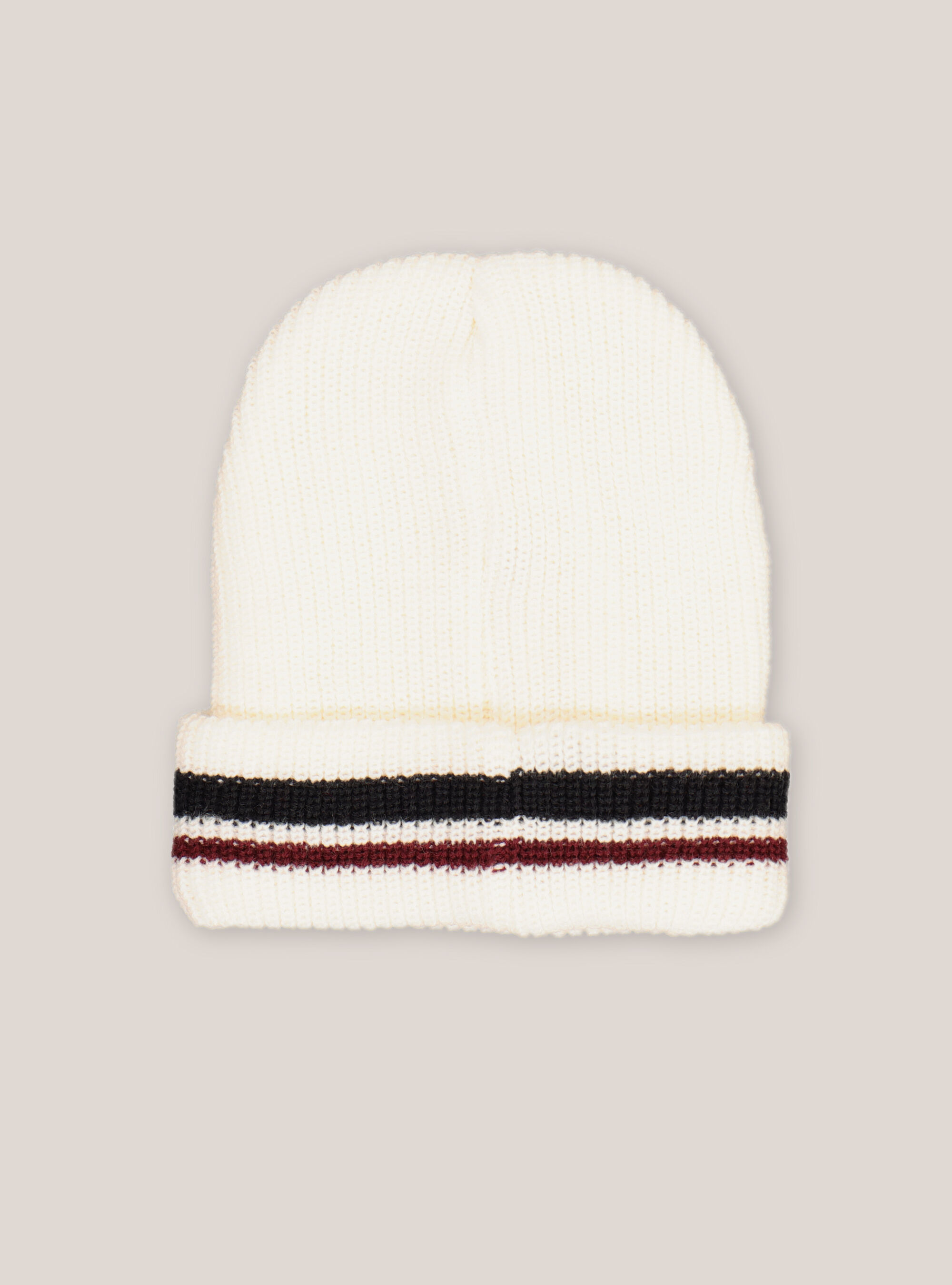 Knitted hat with contrasting stripes, OFF-WHITE