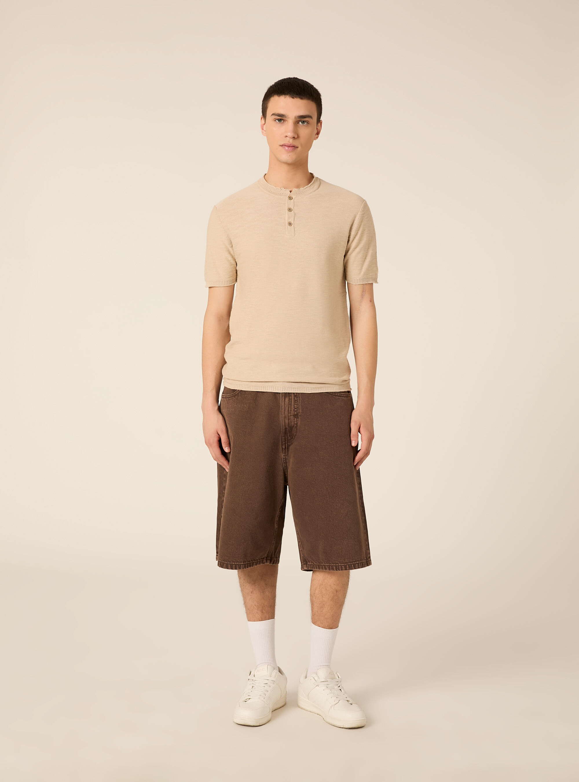 Pullover leggero con collo serafino, BEIGE MEDIO