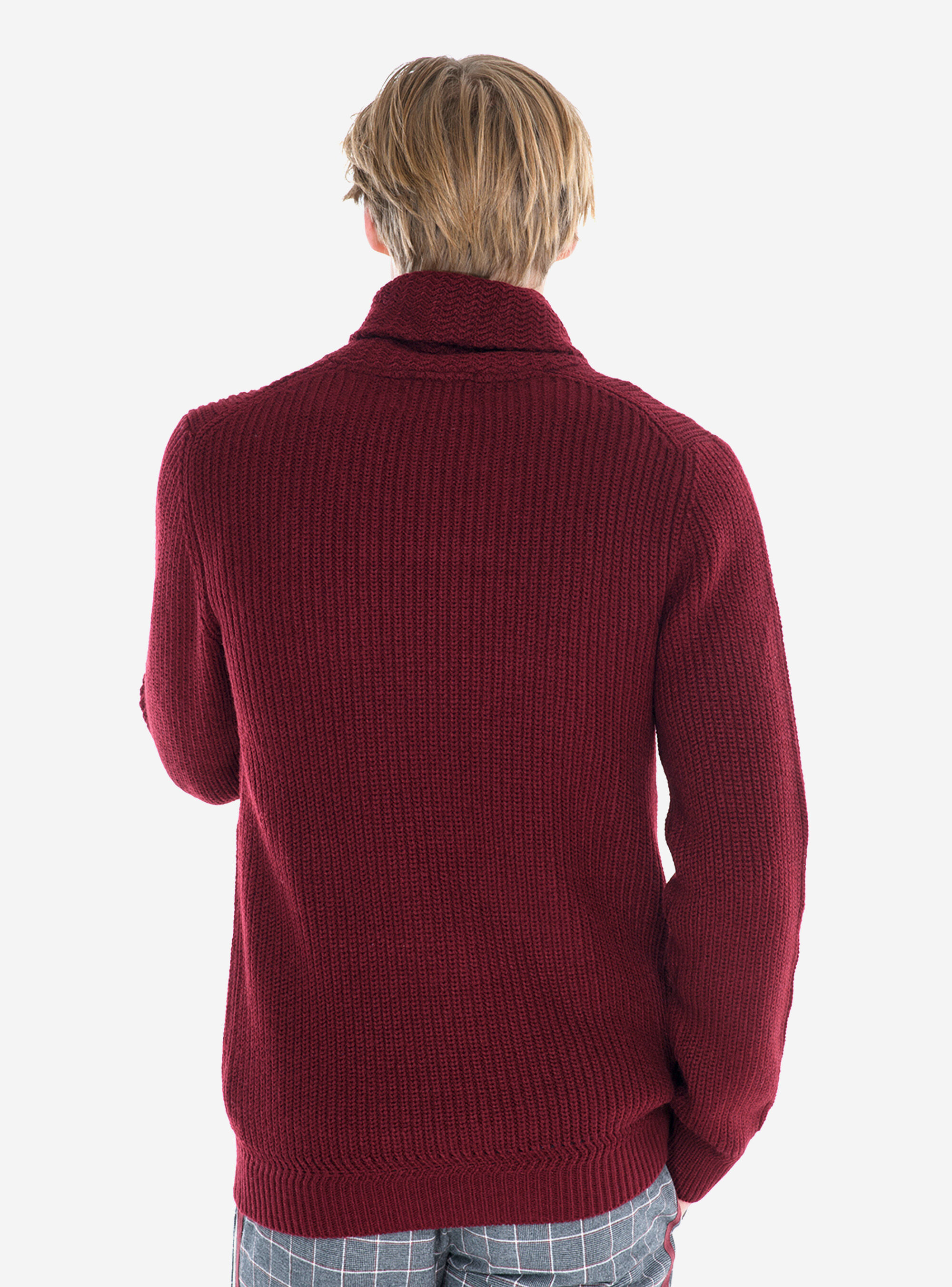 PULLOVER WITH SHAWL COLLAR, BORDEAUX