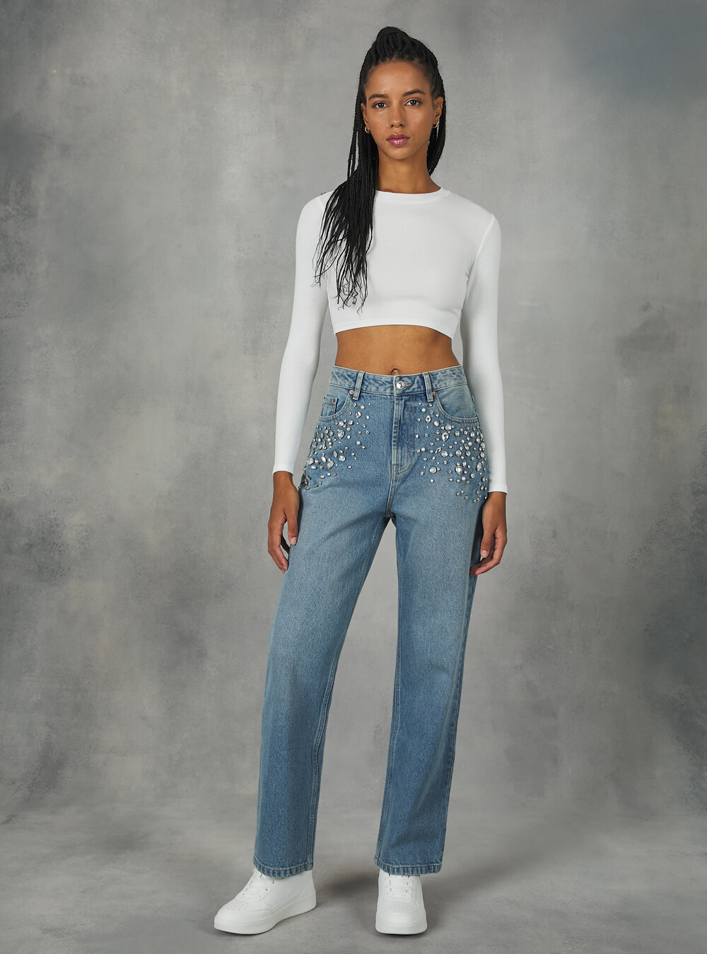 Straight fit jeans with rhinestones, Alcott