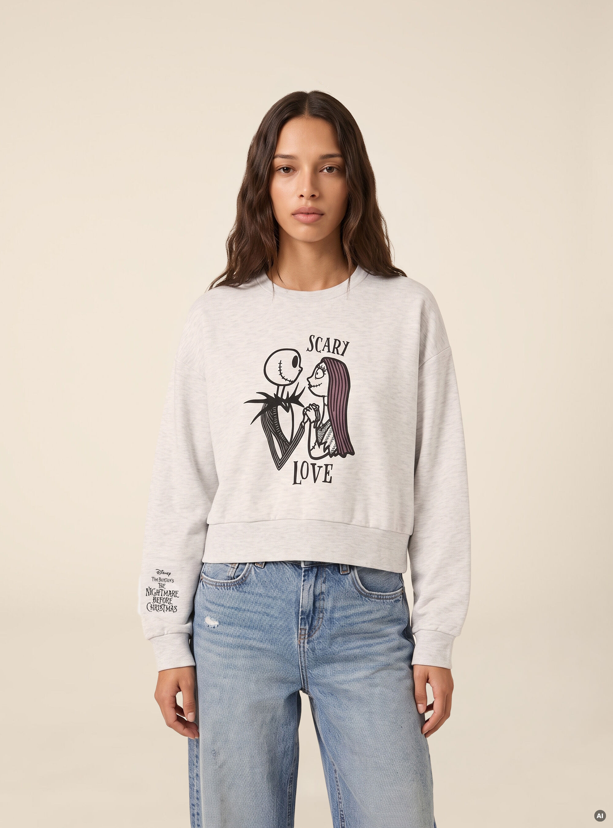Cropped crew neck sweatshirt with Disney Nightmare Before Christmas print / Alcott