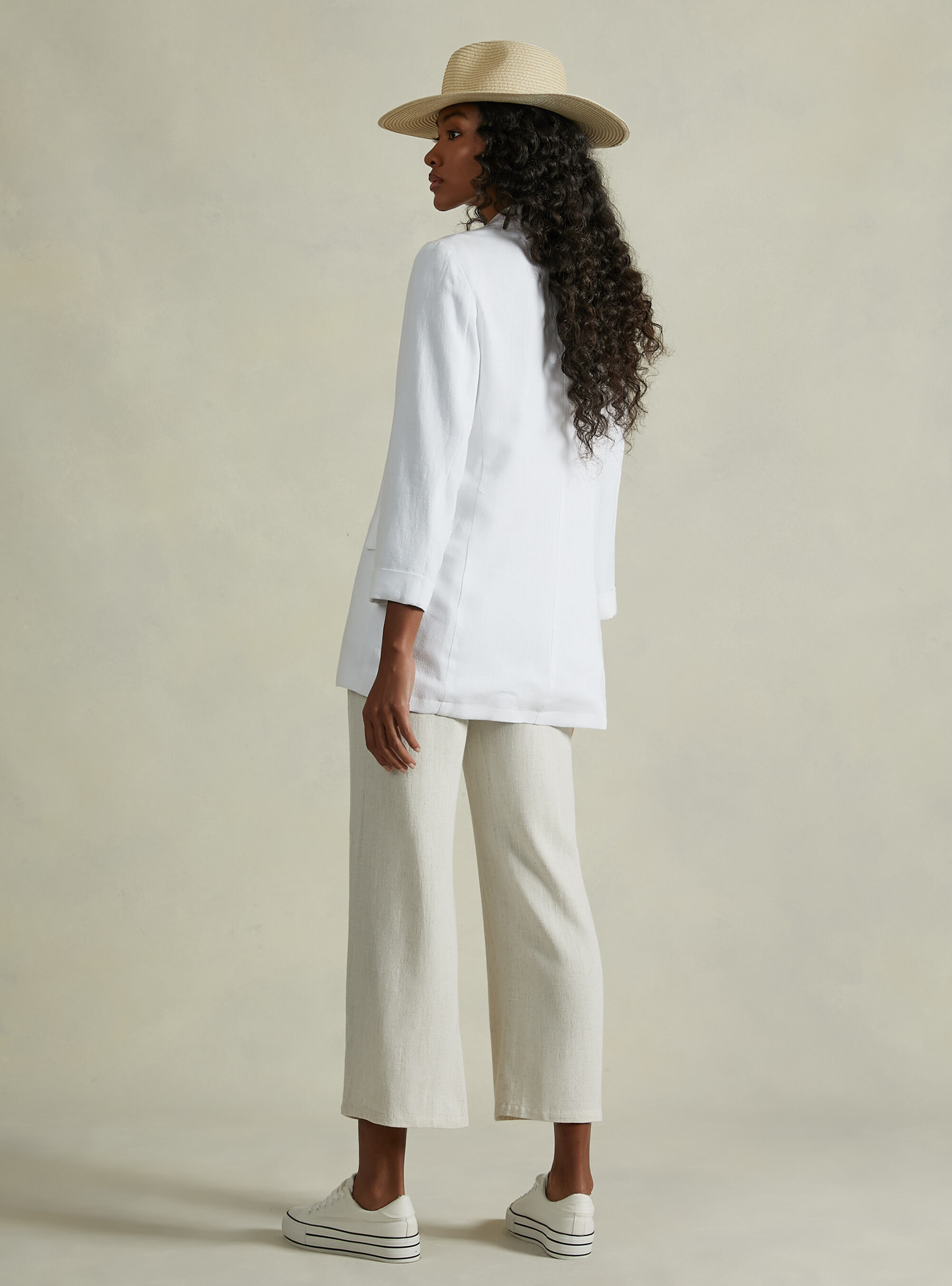 Blazer doppiopetto in misto lino, WH2 WHITE