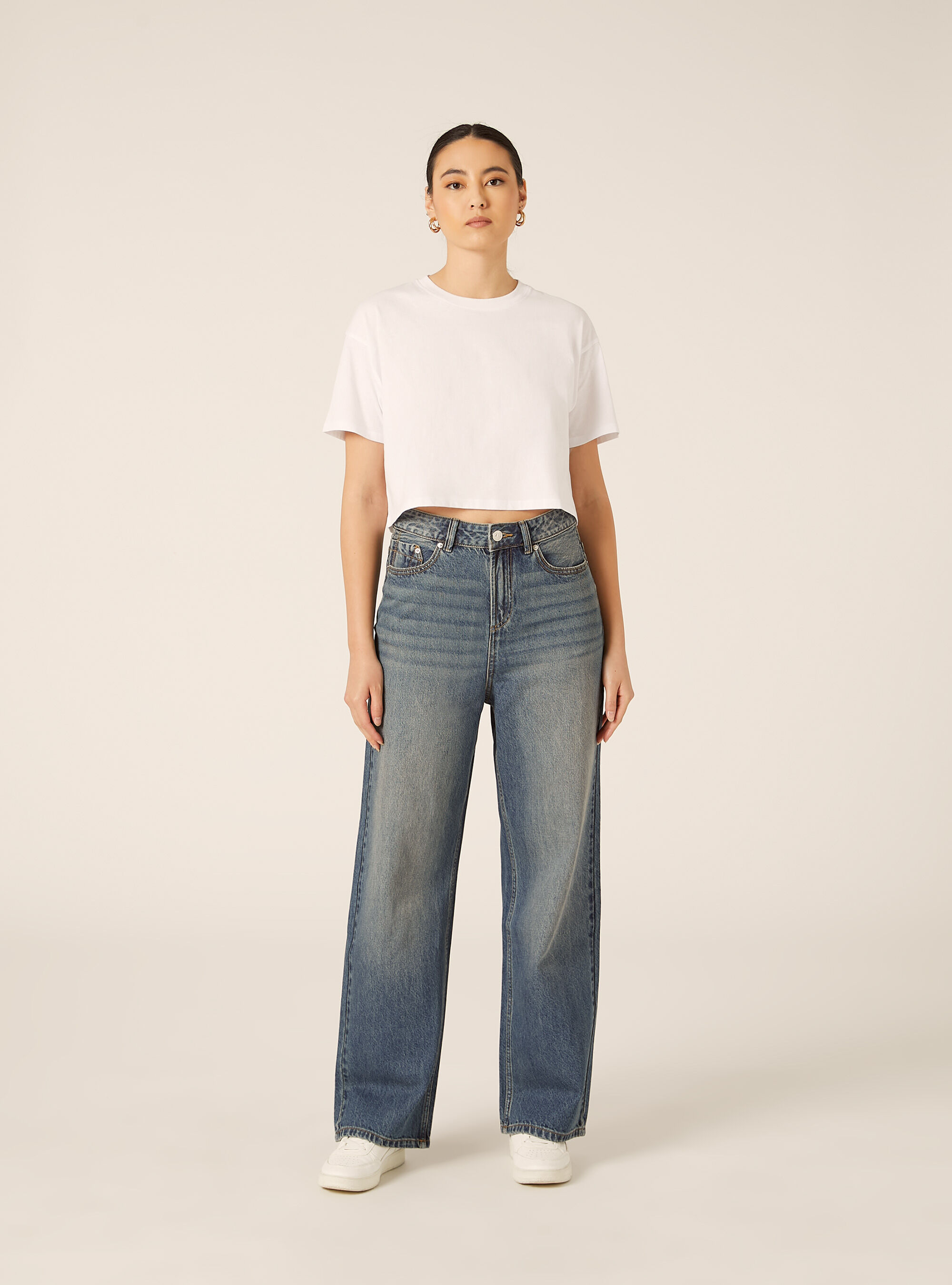 Jeans low wide, D004 MEDIUM LIGHT BLUE
