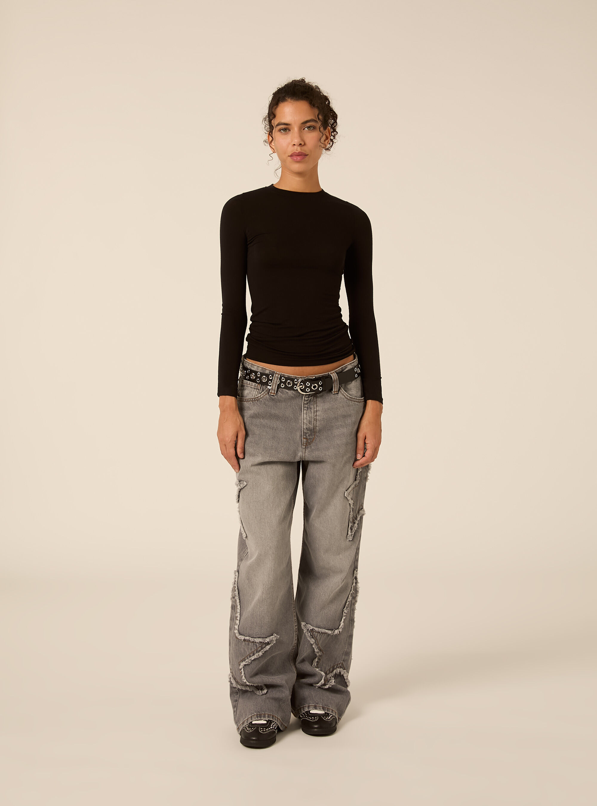 Camiseta de manga larga con cuello redondo en mezcla de cashmere