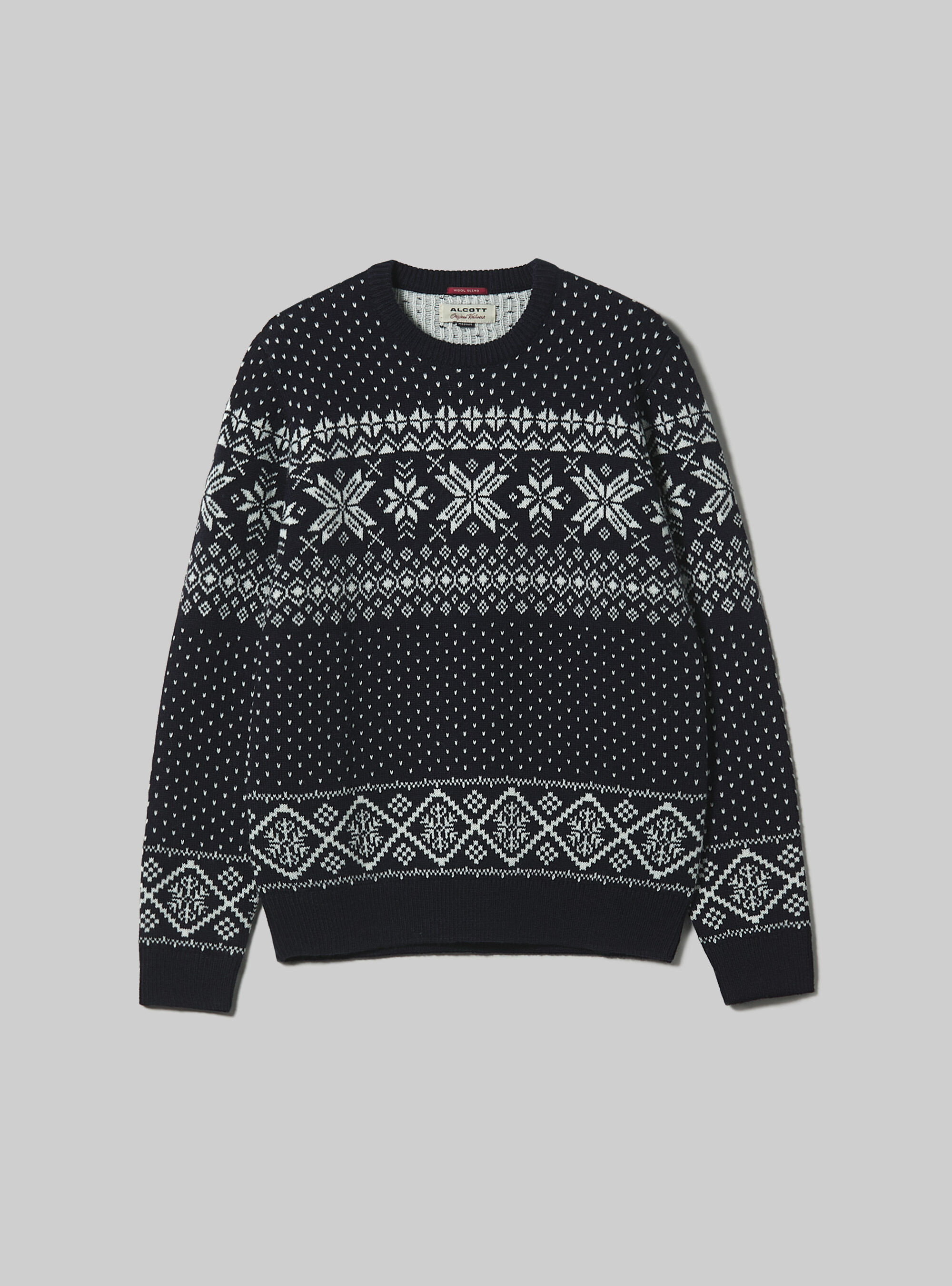 Crew-neck pullover with snowflakes, BLUE NAVY