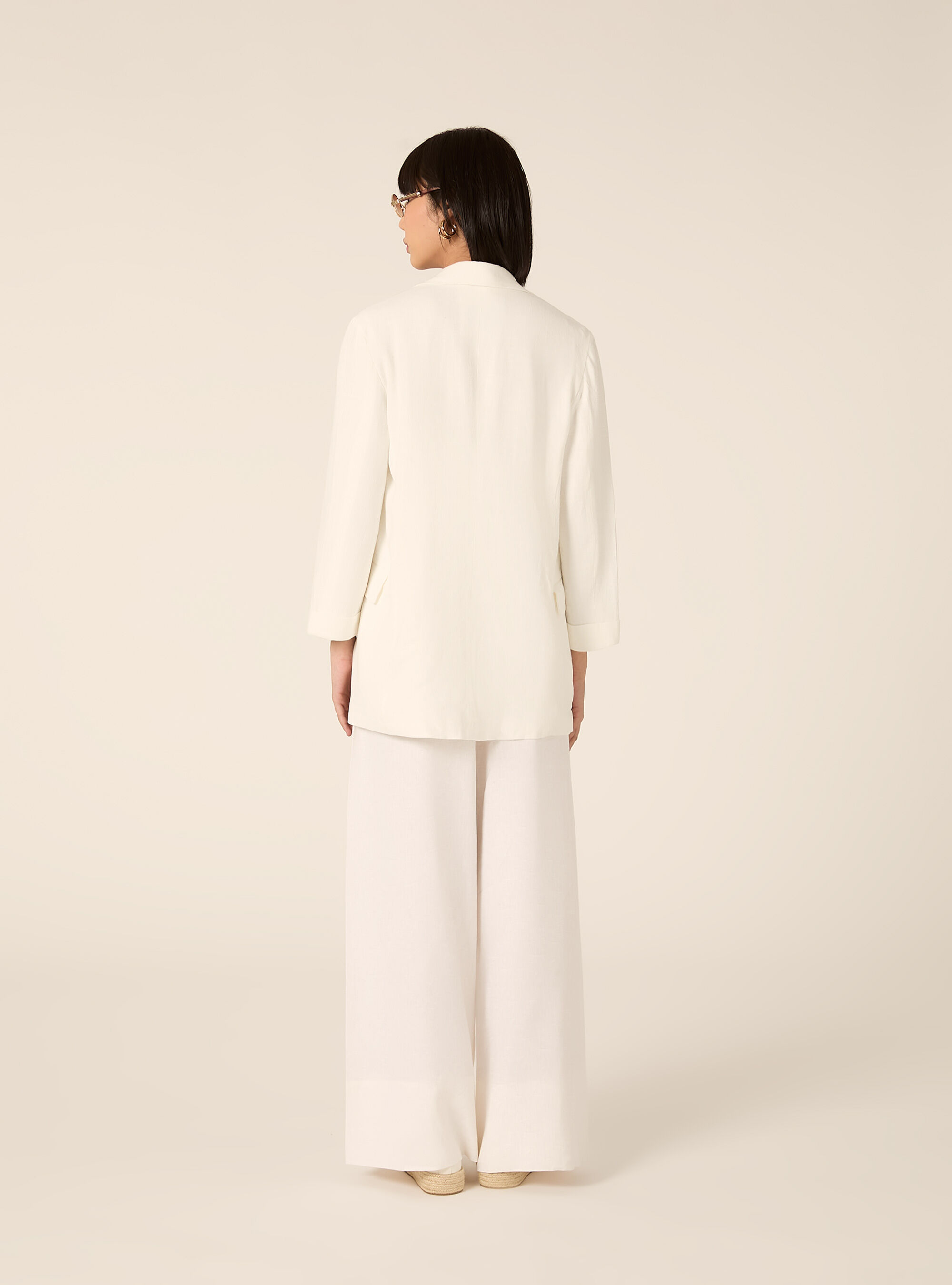 Blazer doppiopetto in misto lino, WH2 WHITE