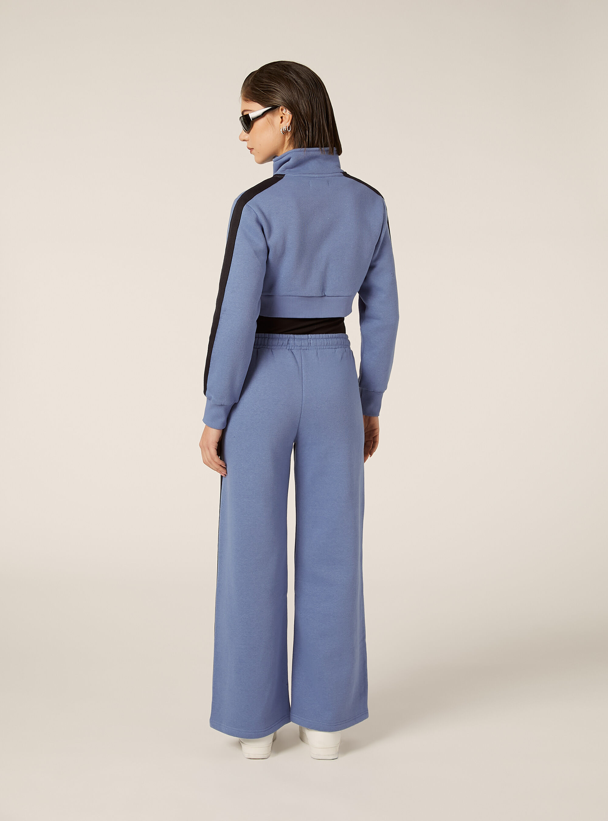 Pantaloni wide leg con bande laterali, AZ1 AZURE DARK