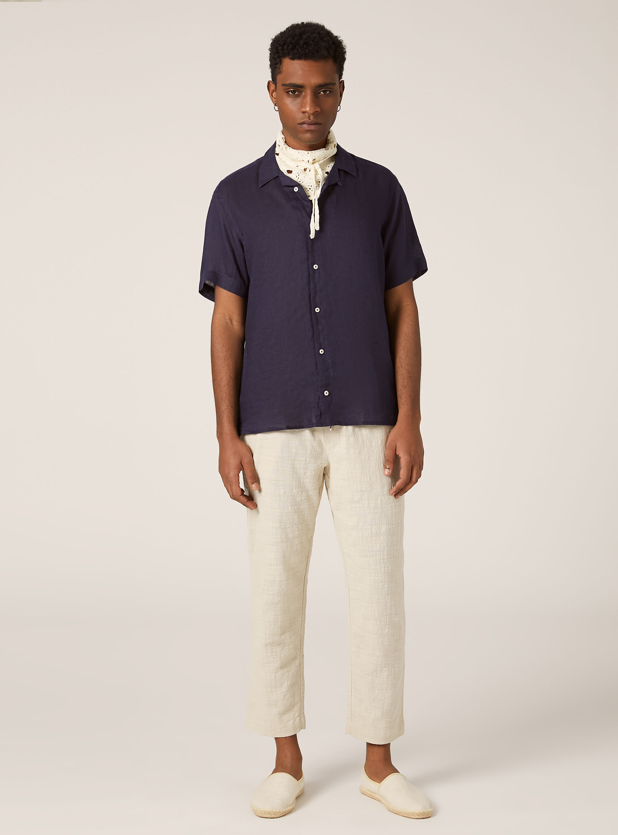 Pure linen short-sleeved shirt, BLUE NAVY