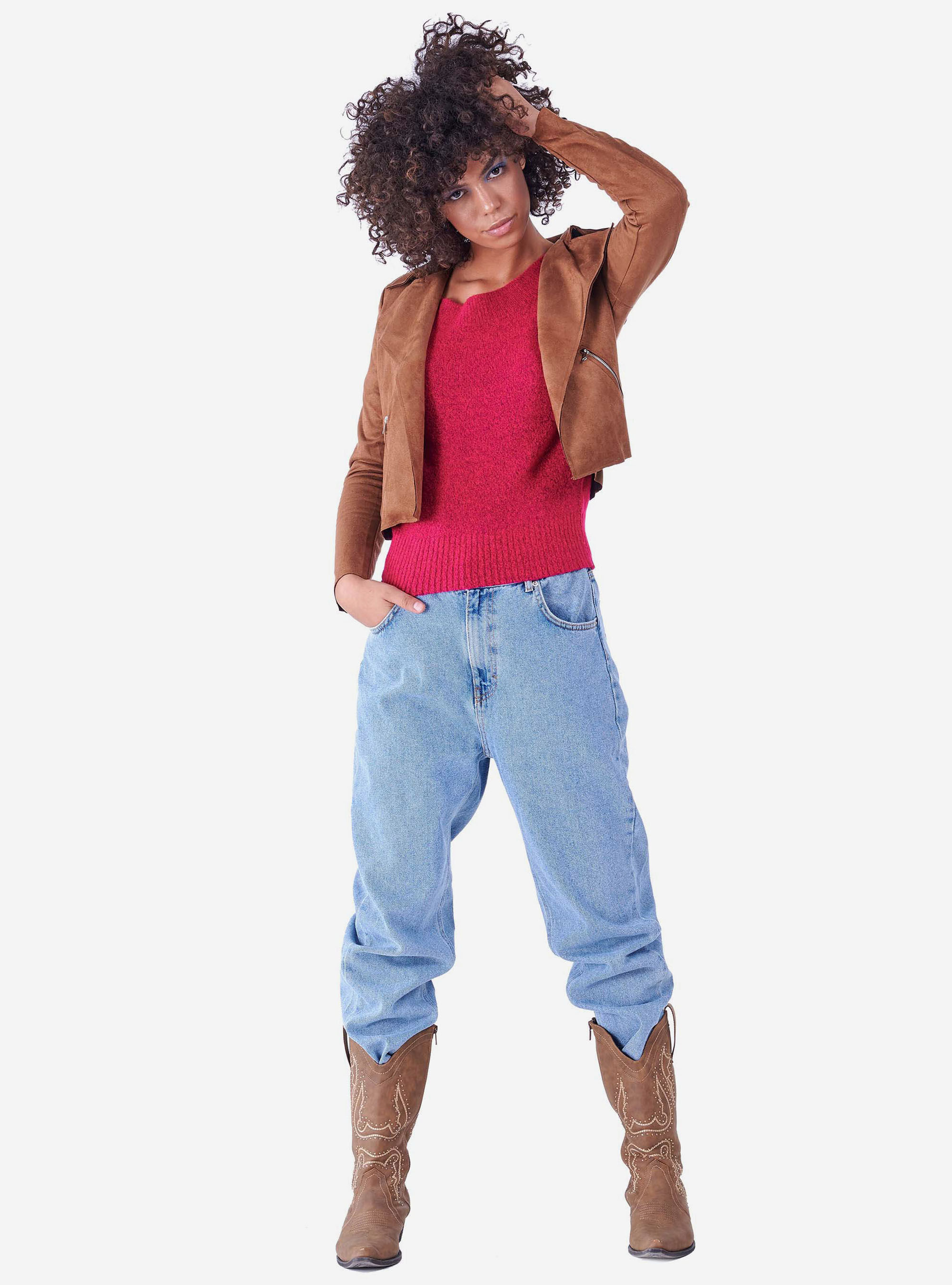 Pull &agrave; col large, C448 FUXIA