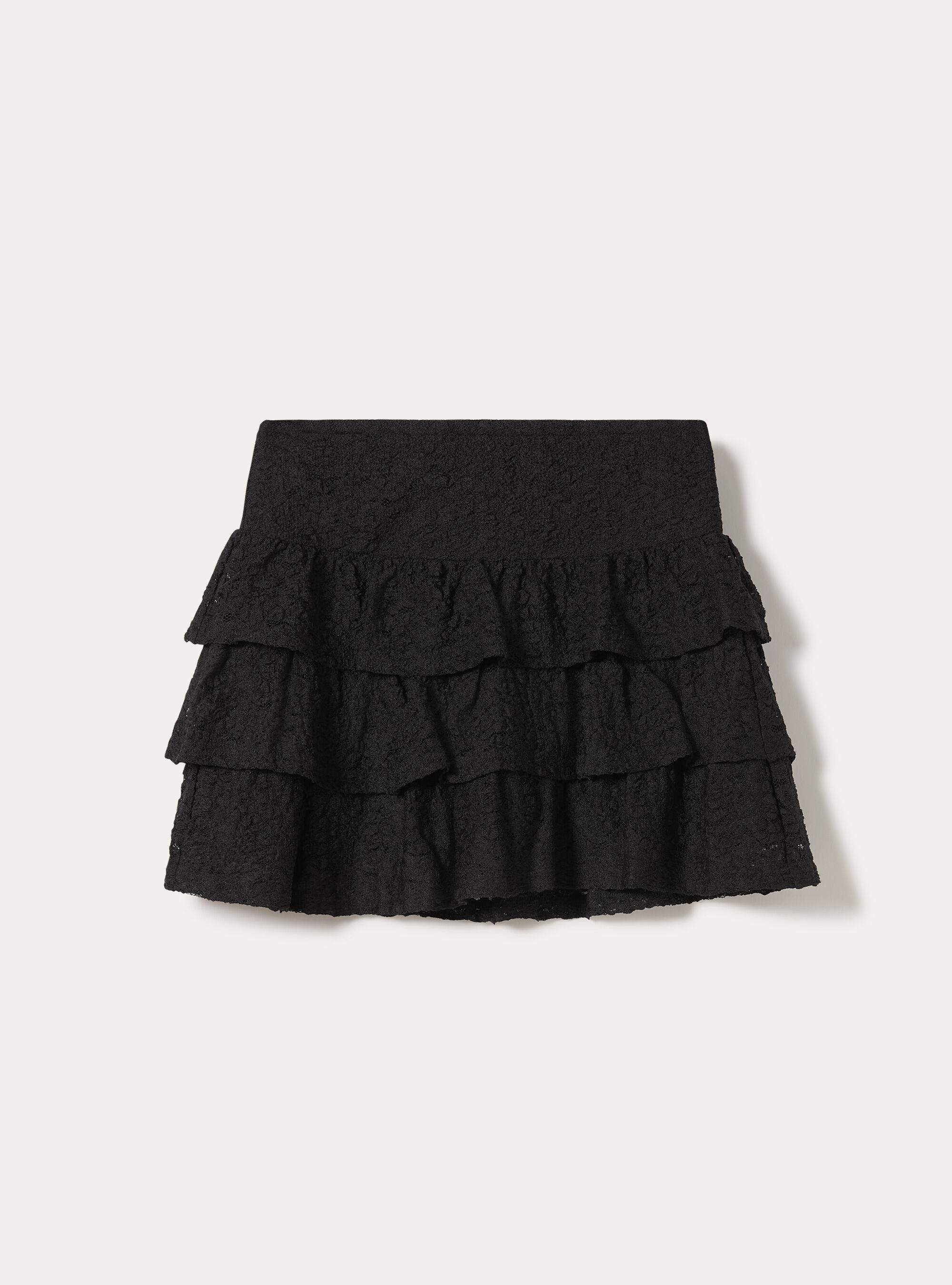 Falda pantal&oacute;n de encaje con volantes, BK1 BLACK