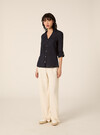 Linen-blend shirt with a V-neck, NA1 NAVY DARK