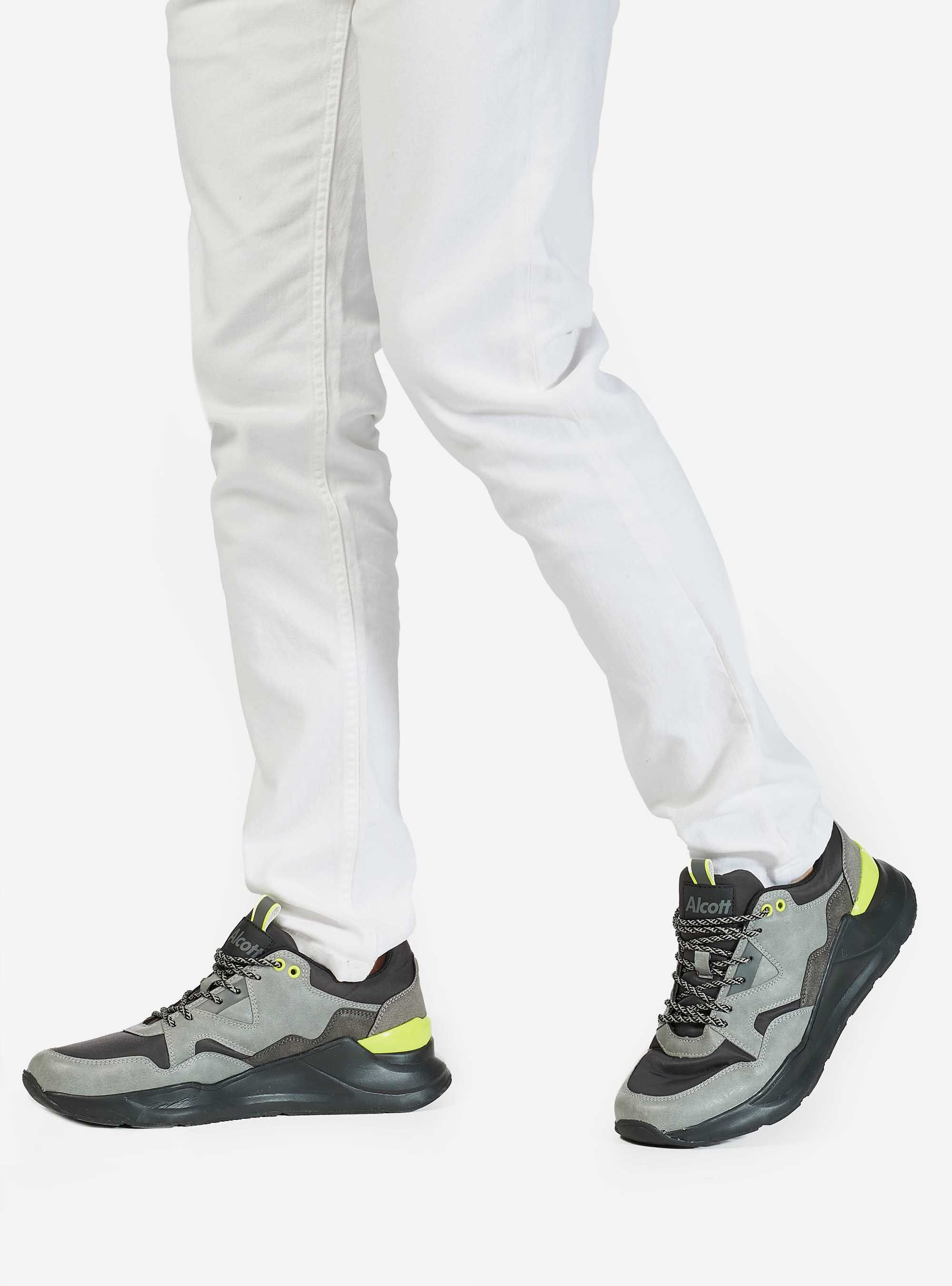 SNEAKERS WITH LEATHER INSERT, PEARL