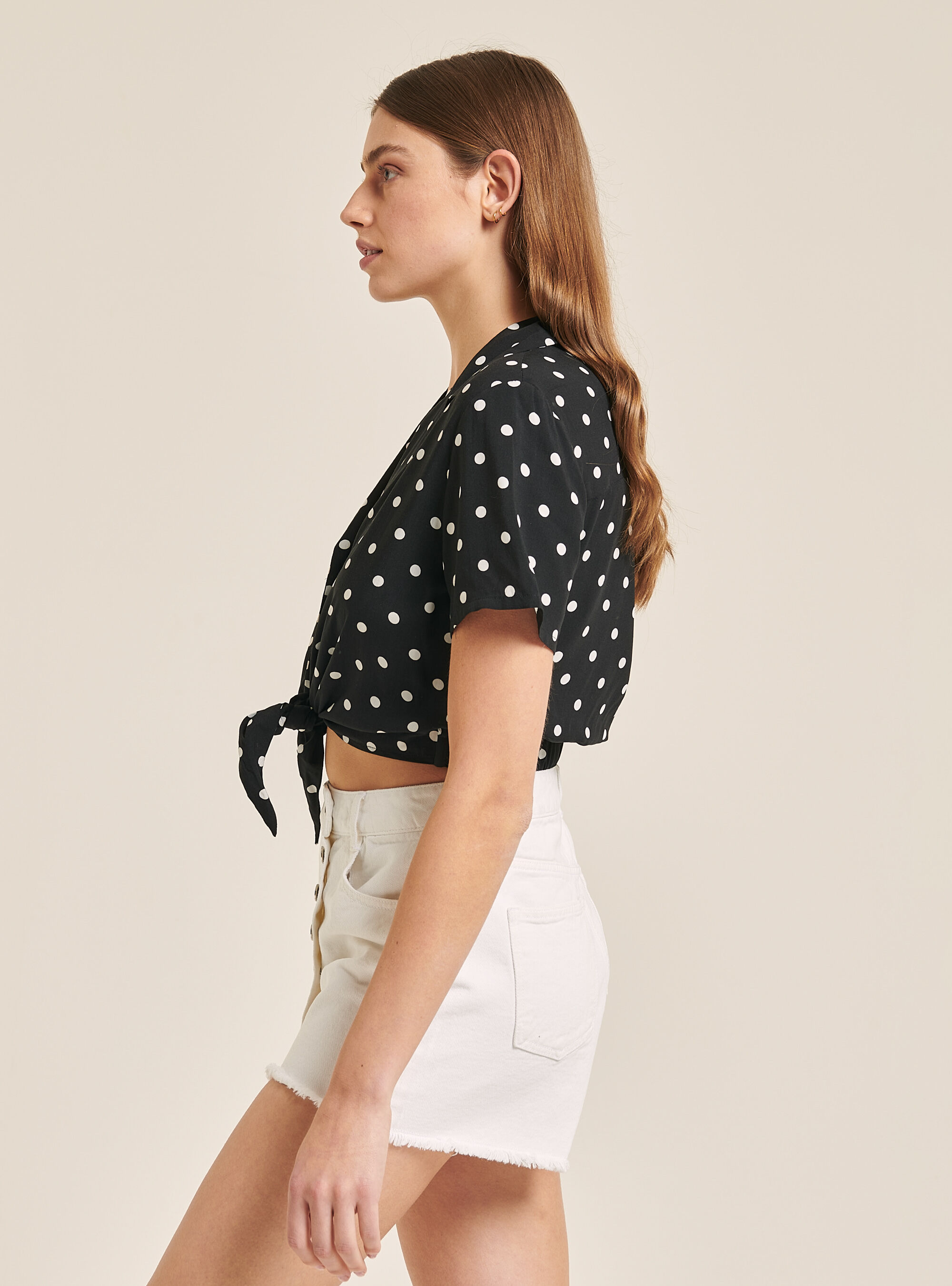 Polka Dot Cropped Shirt with knot