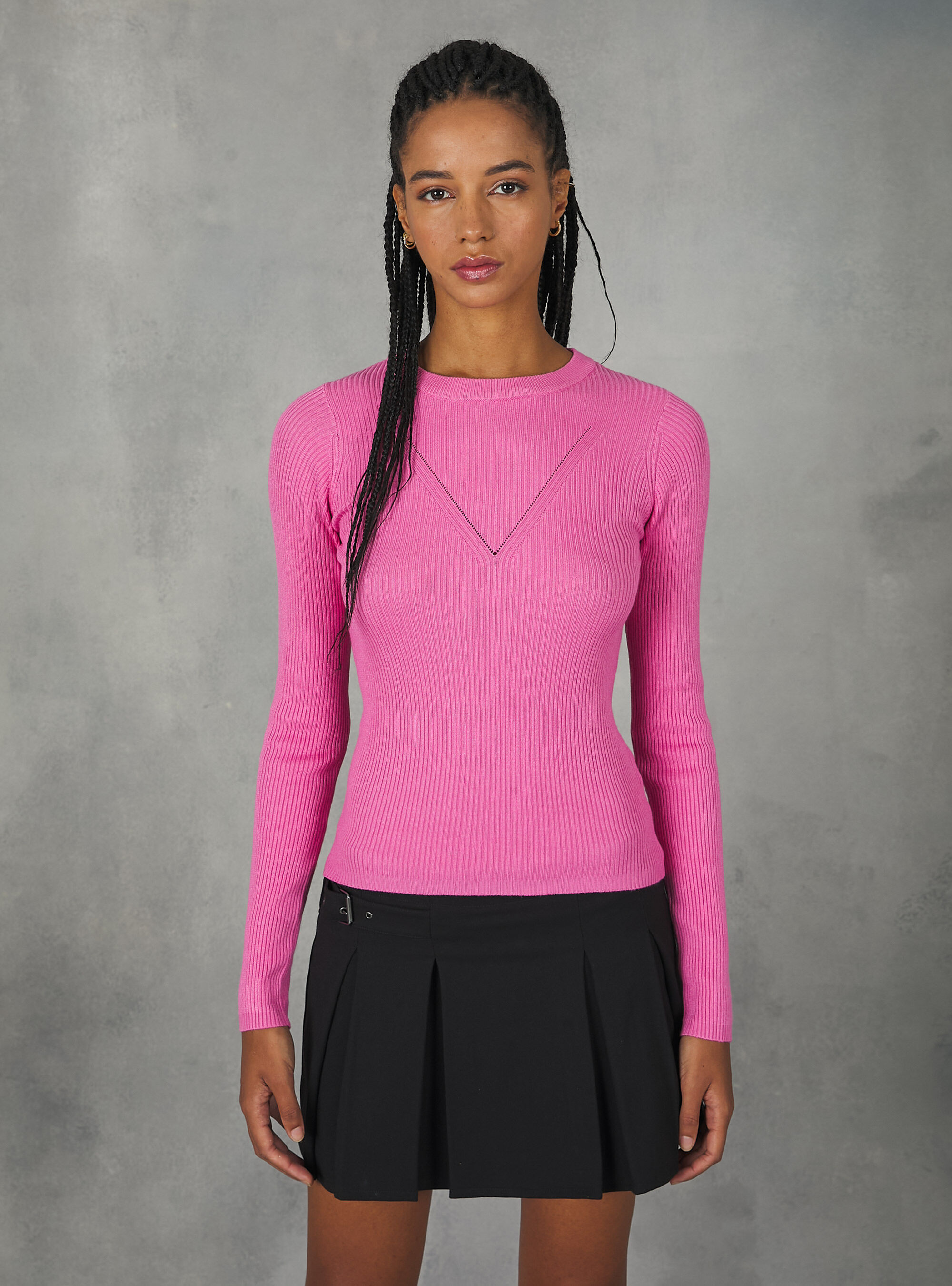 Pullover with V motif, FX3 FUXIA LIGHT