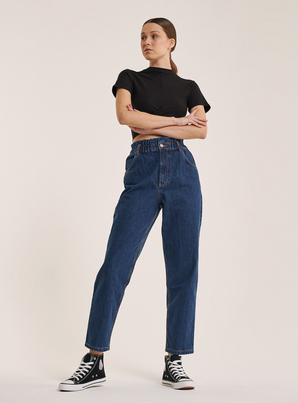 Career Nature USA Jeans slouchy fit con elastico in vita in cotone organico