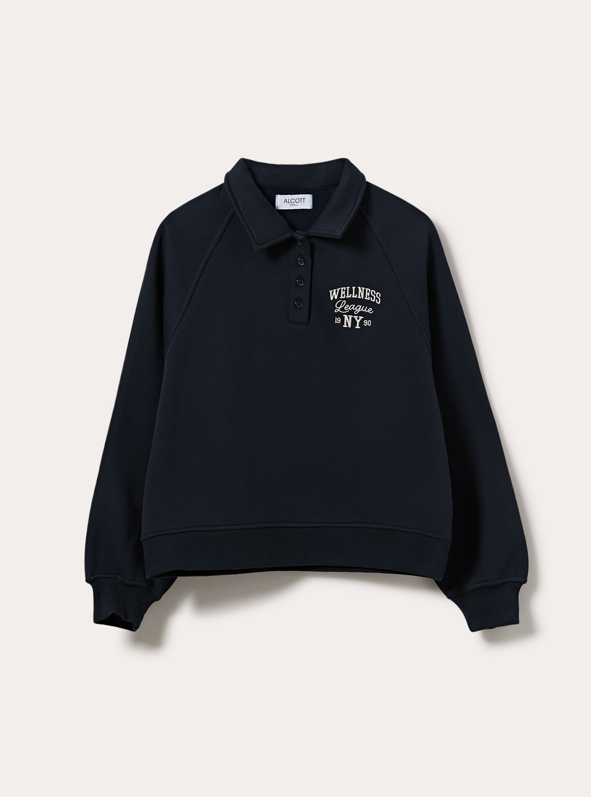 Felpa polo raglan con ricamo, NAVY SCURO