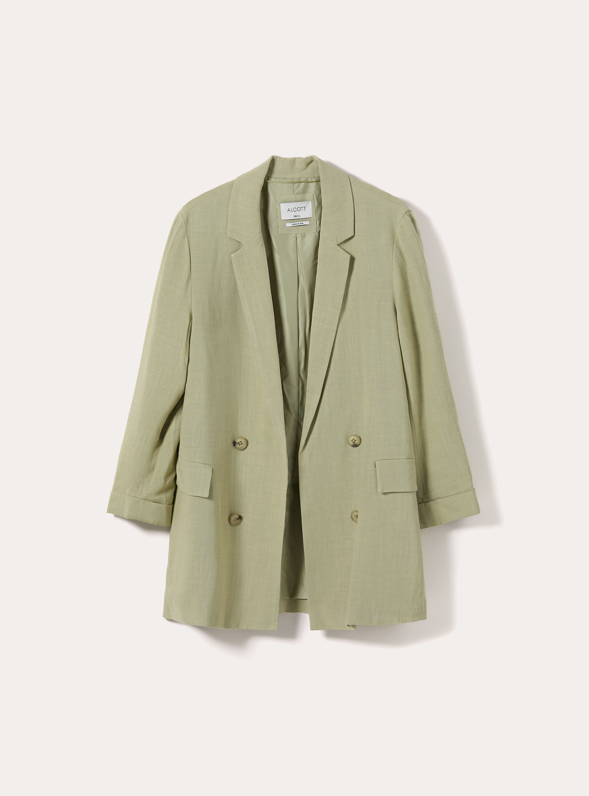 Blazer doppiopetto in misto lino, GN3 GREEN LIGHT
