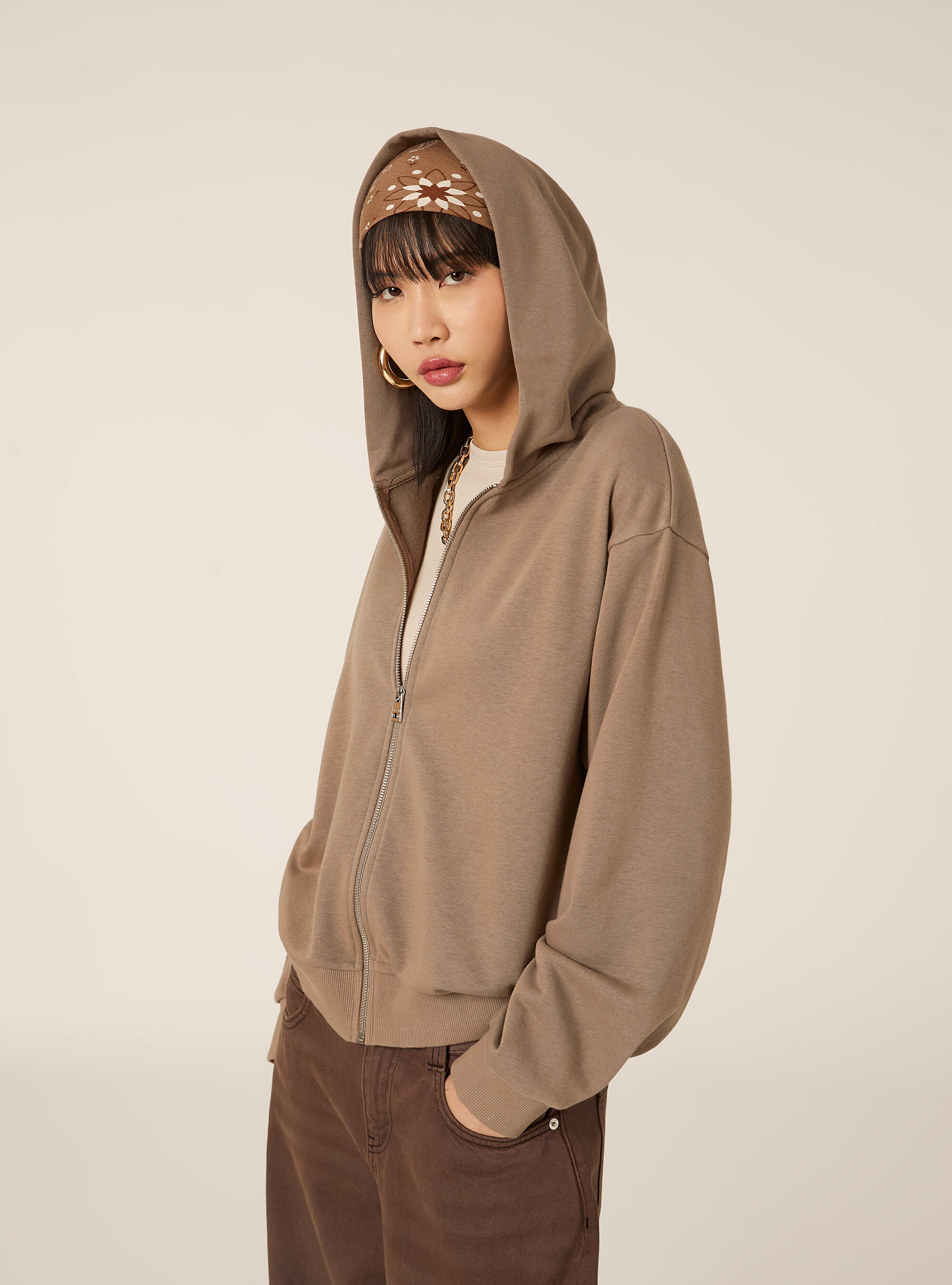 Cardigan felpa con cappuccio boxy