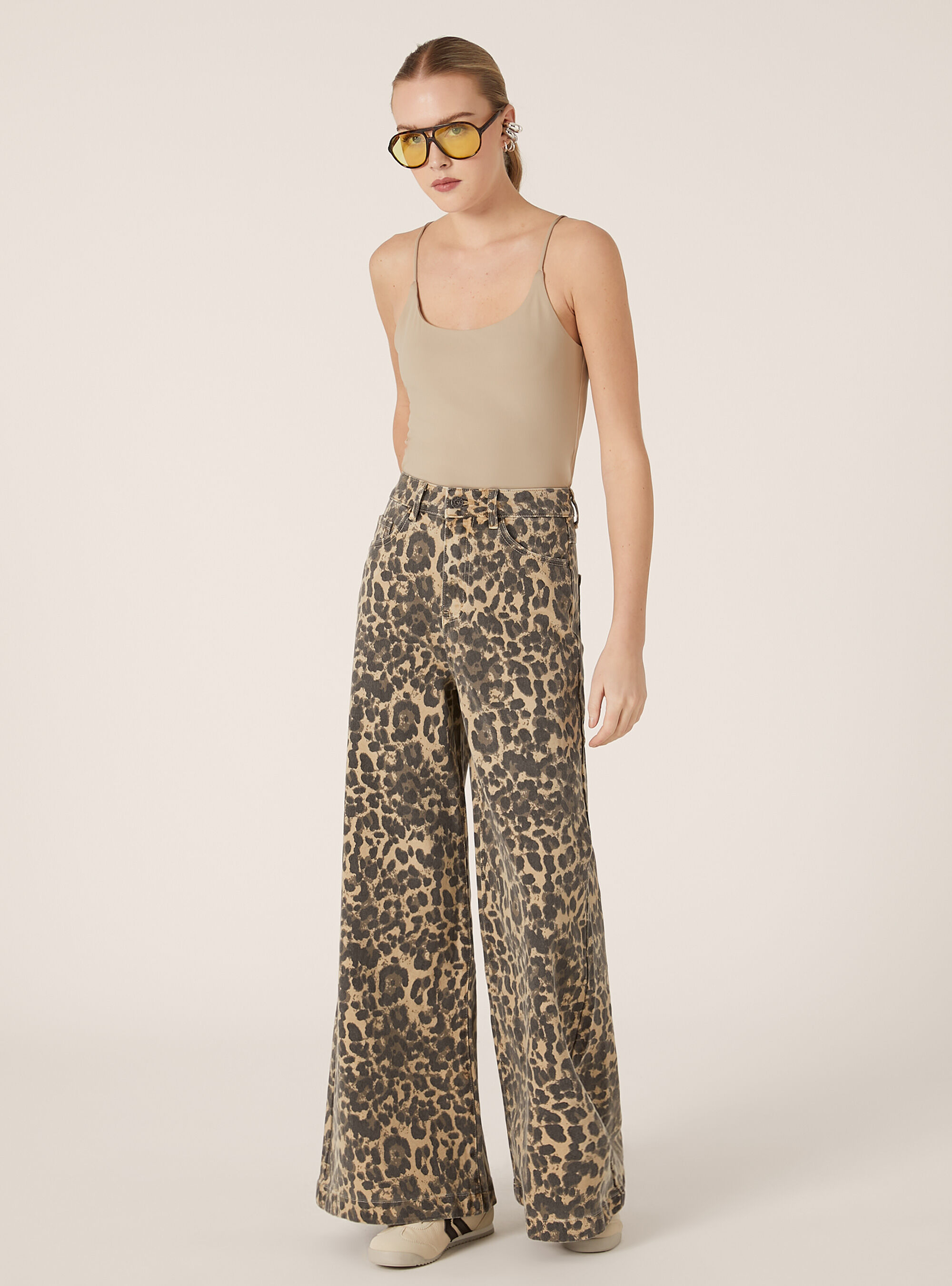 Pantaloni wide leg animalier