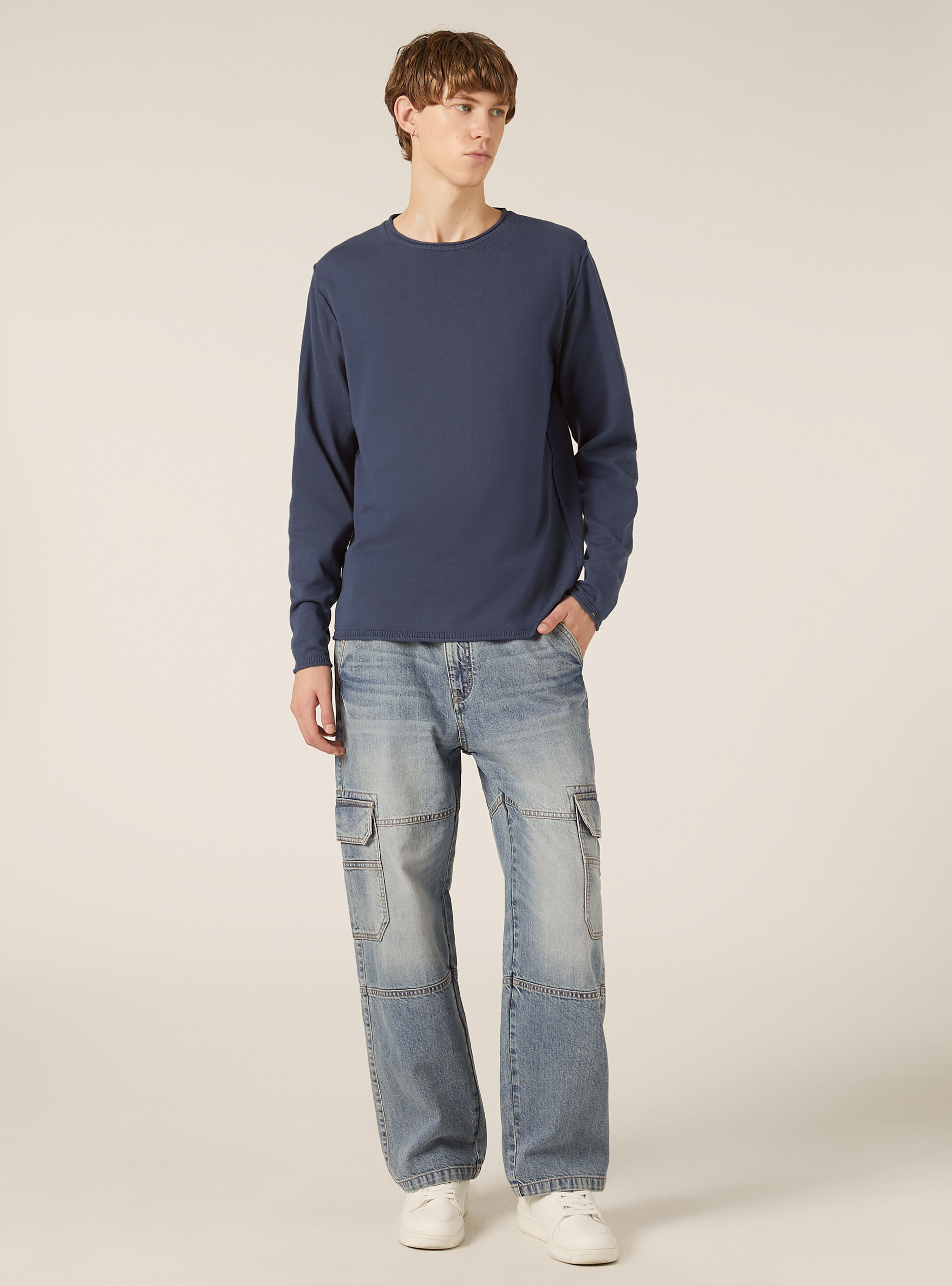 Raw cut pullover with roll neck, NA3 NAVY LIGHT