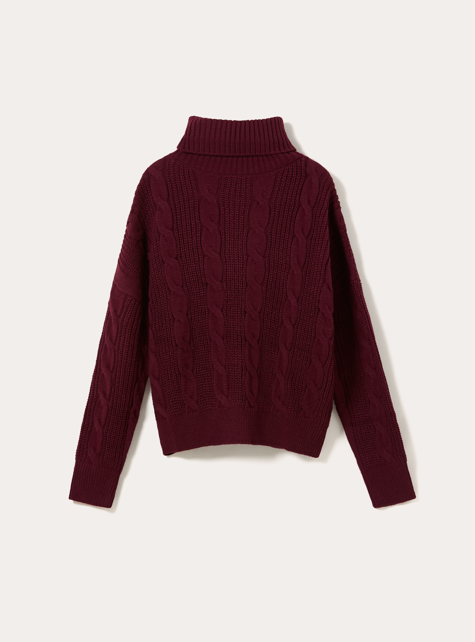 High-neck pullover with cable knit, BO2 BORDEAUX MEDIUM