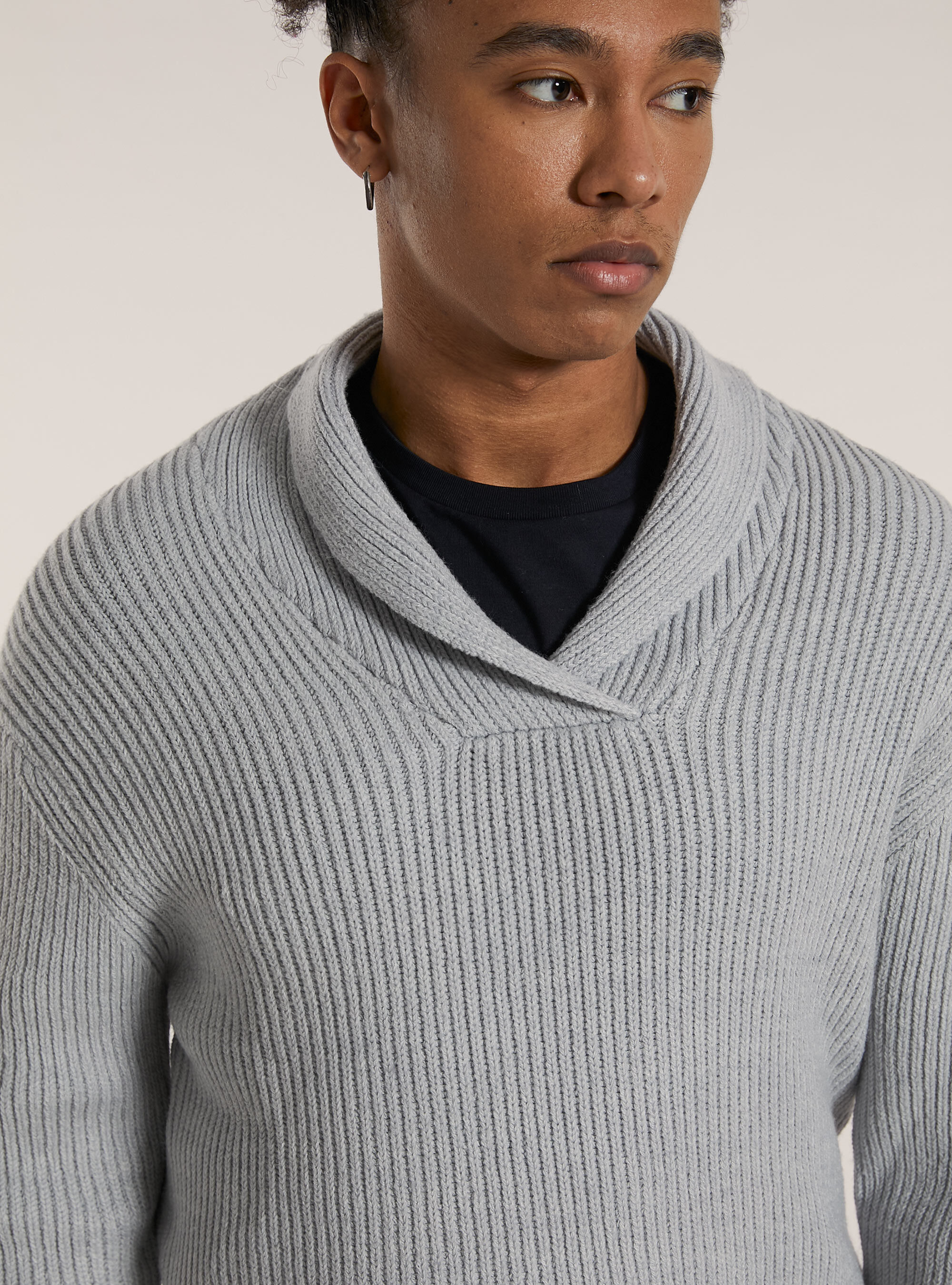 Soft ribbed pullover with raised collar, MGY3 GREY MEL LIGHT