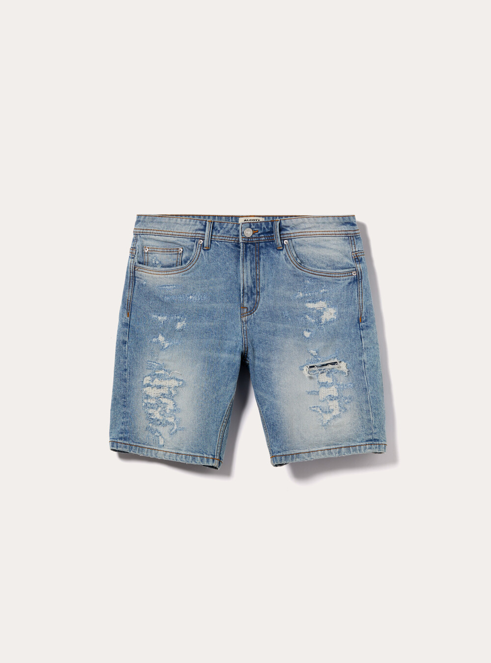Stretch denim slim fit bermuda shorts with rips - Main Image
