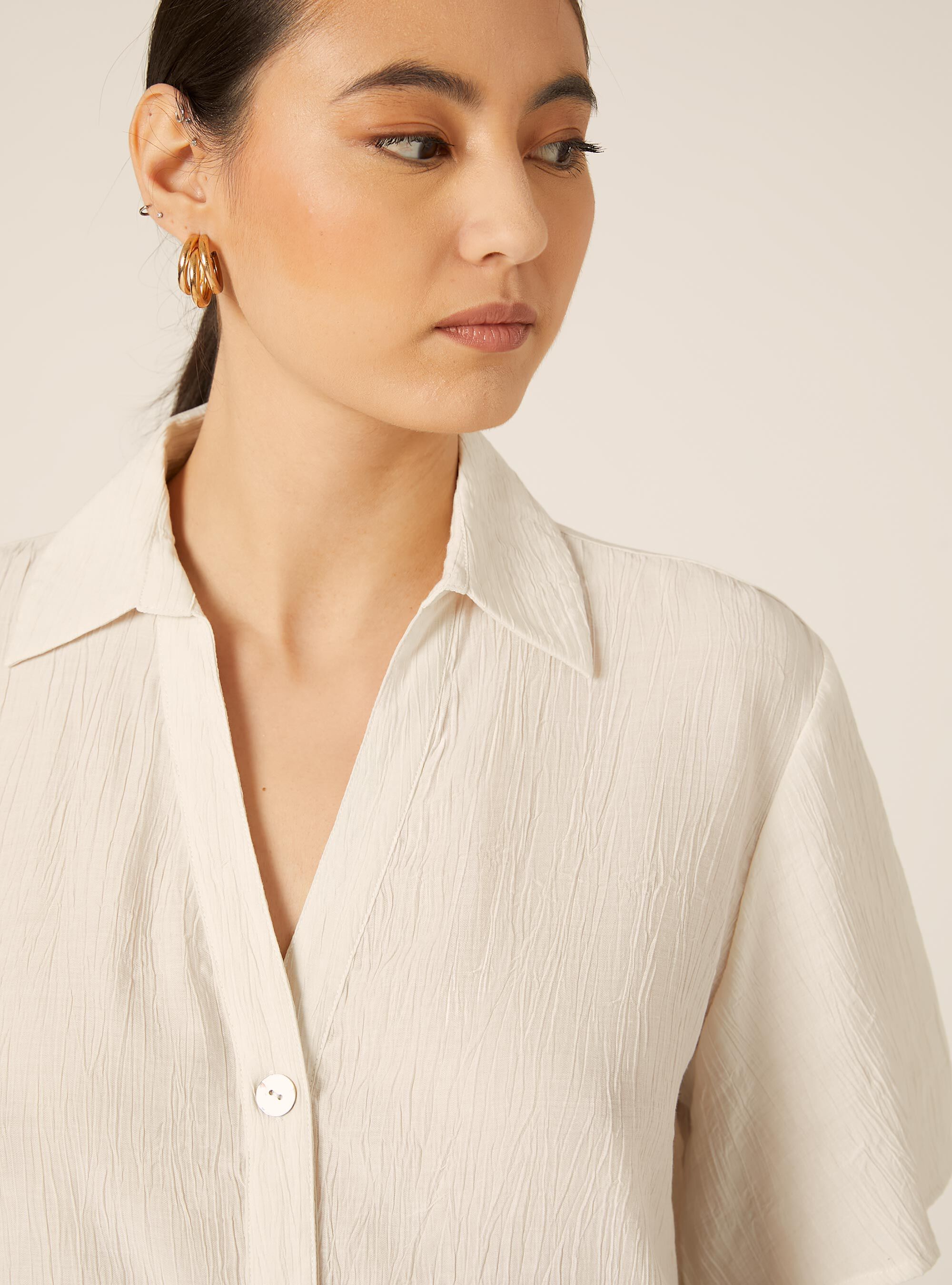 Camicia maniche corte in crepe, WH2 WHITE