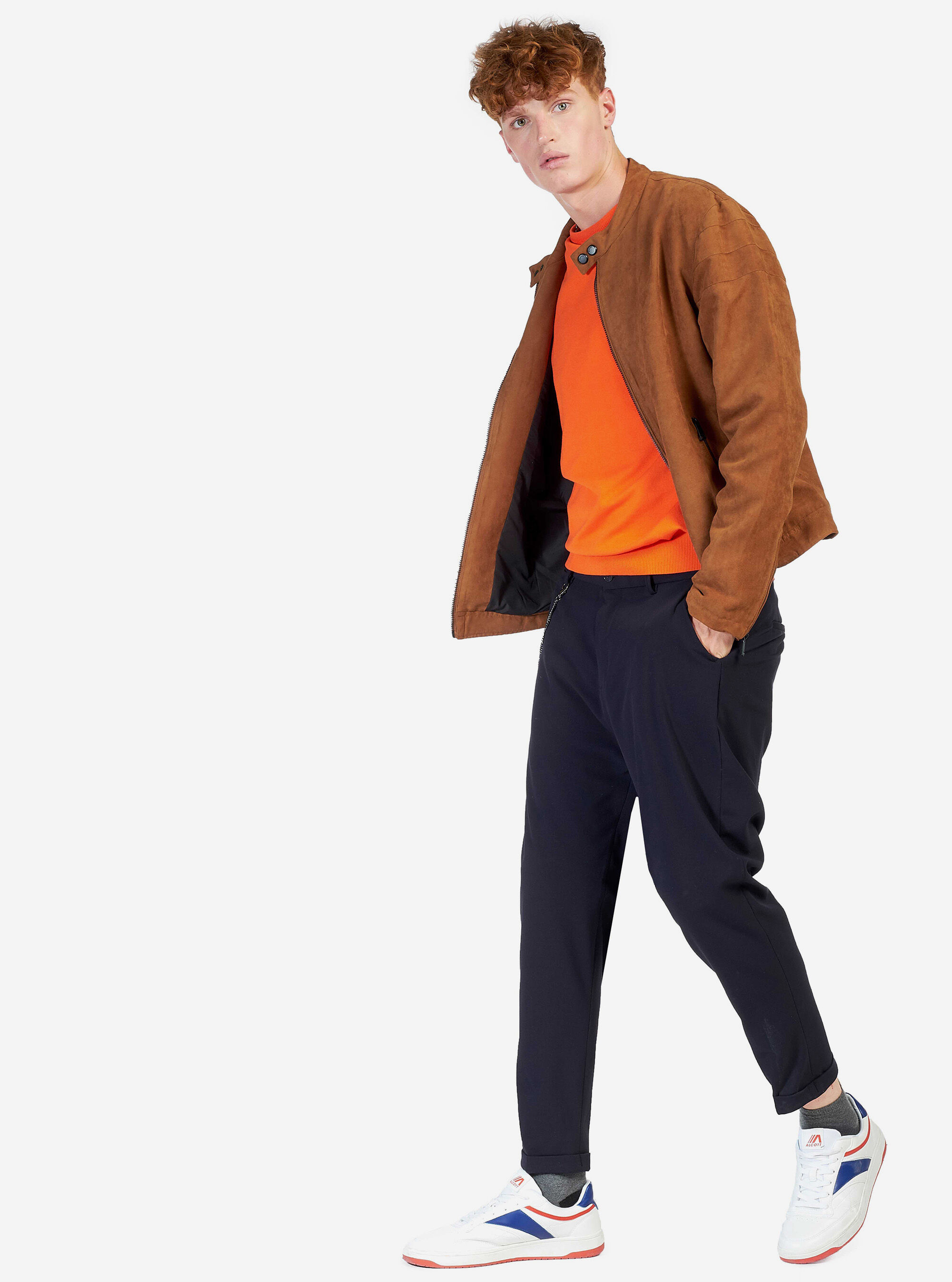 Veste nubuck &agrave; zip sur les manches, C550 TOBACCO