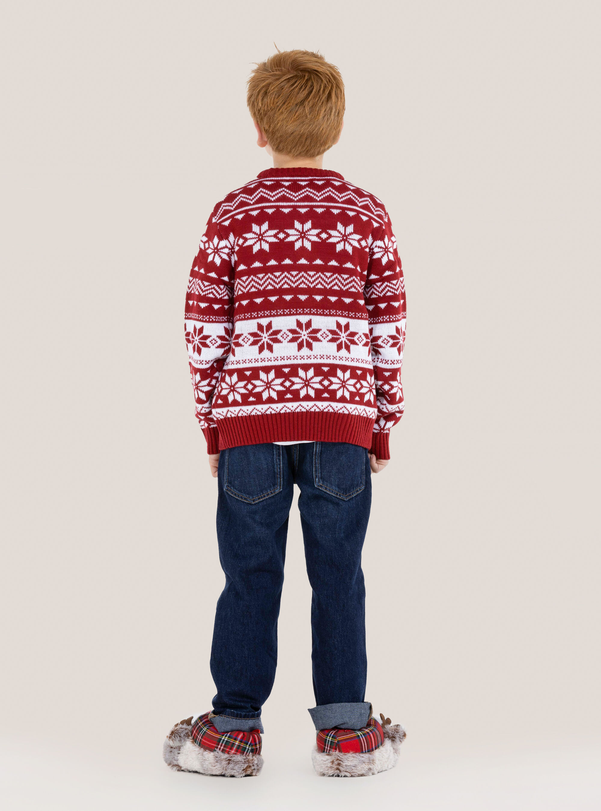 Christmas mini me pullover with reindeer and bells, RED