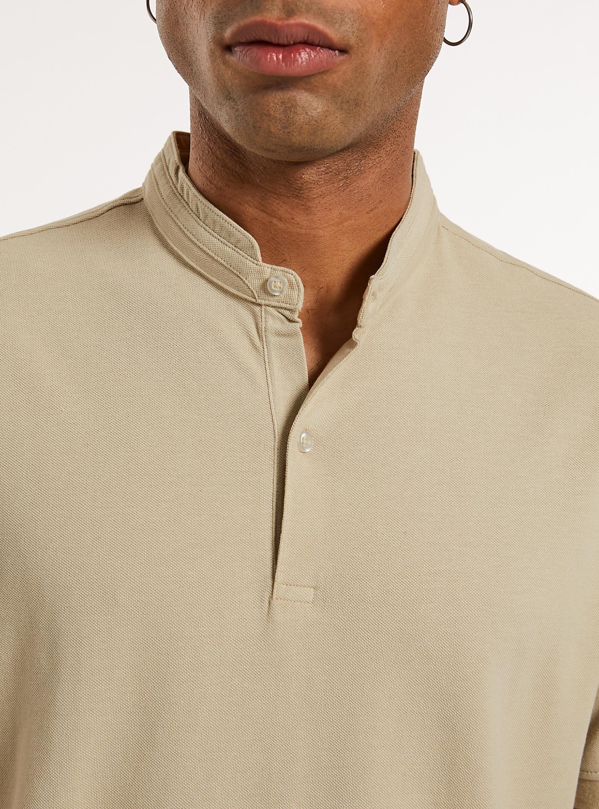 Mandarin Collar Cotton Polo Shirt, BG2 BEIGE MEDIUM