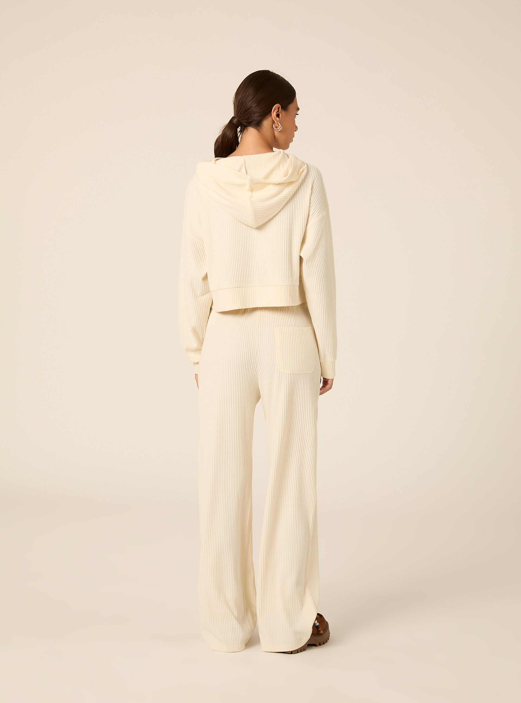 Felpa crop con cappuccio, CR3 CREAM LIGHT