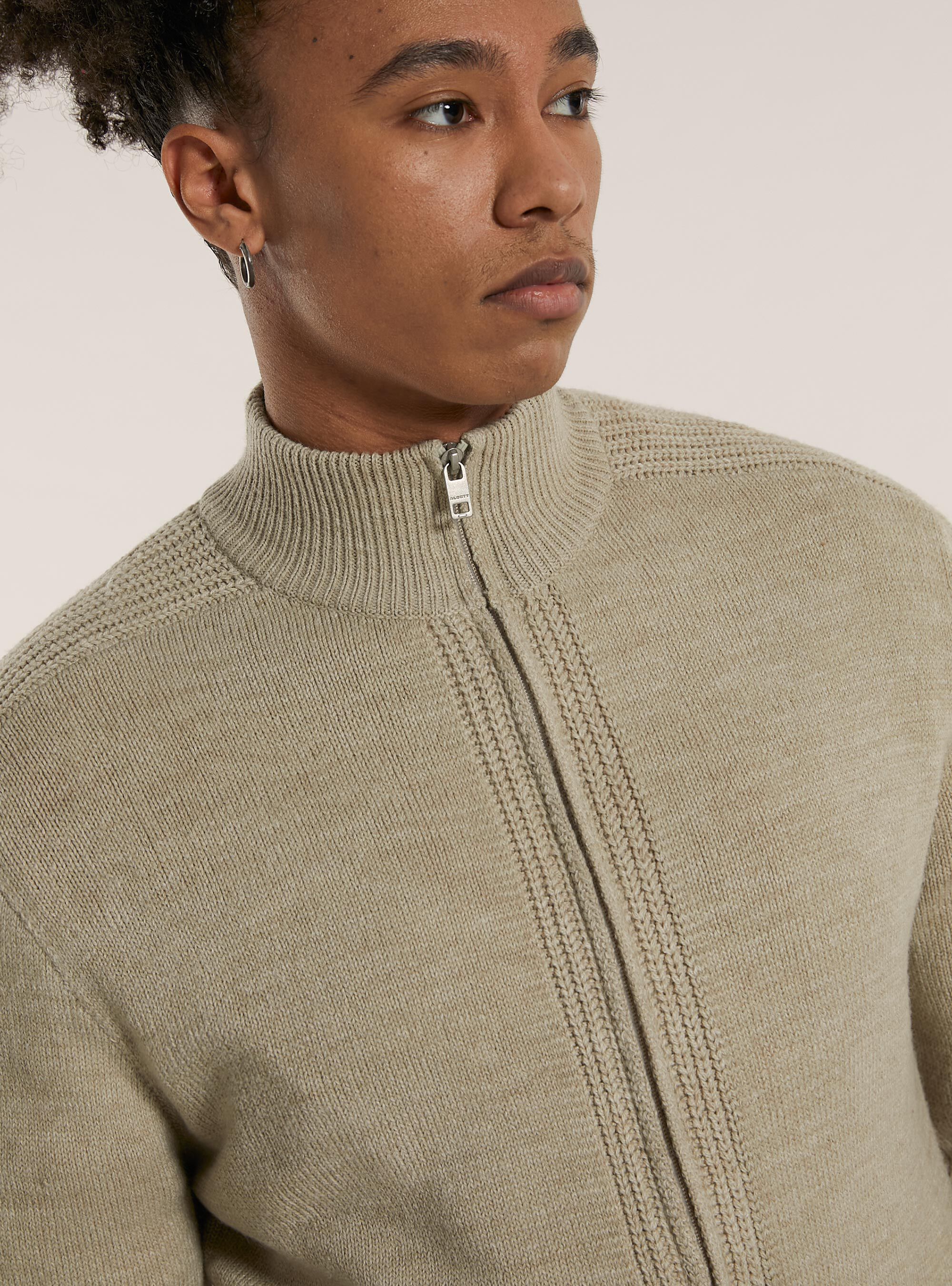 Knitted cardigan with zip, MBG2 BEIGE MEL MED
