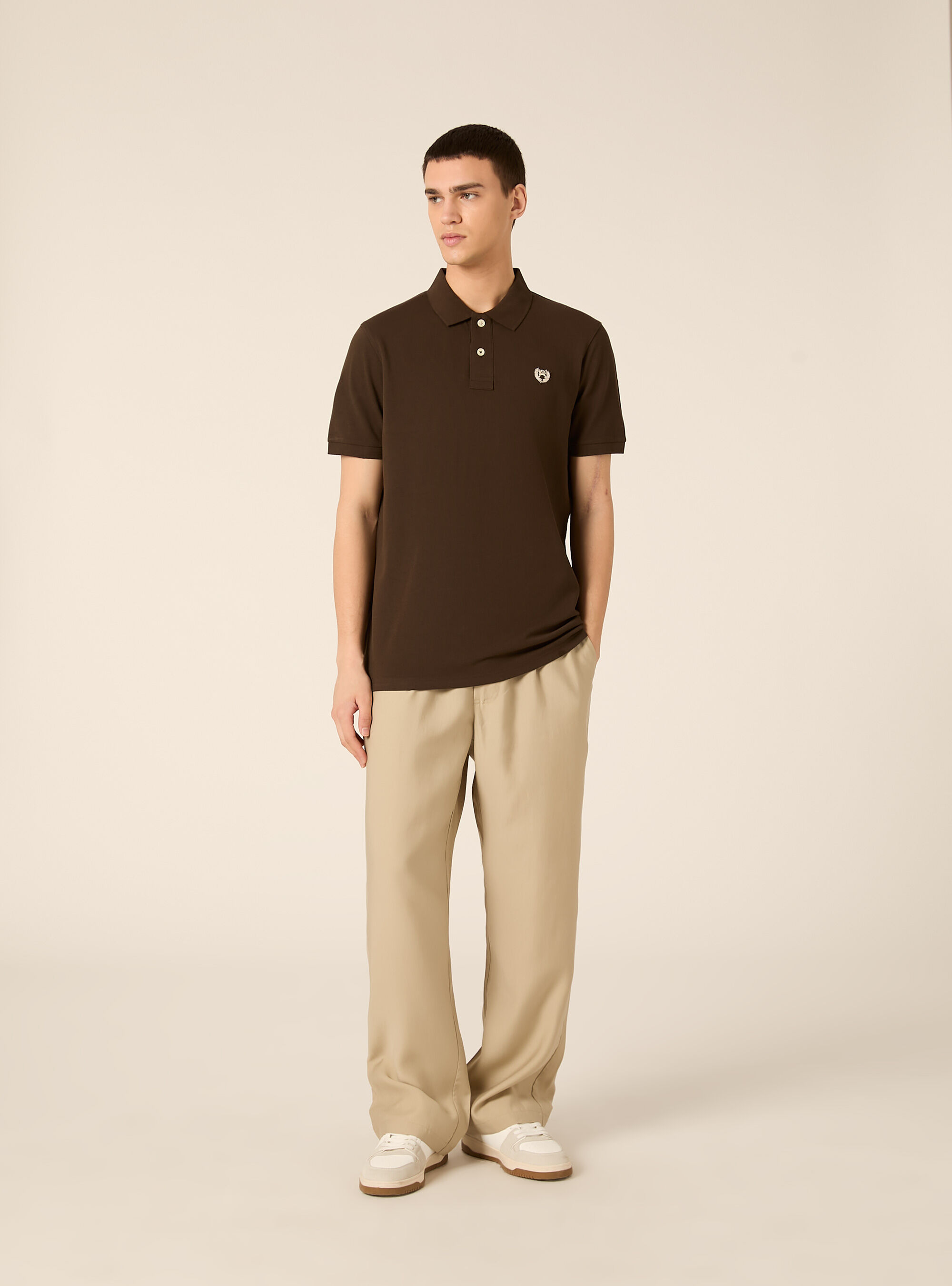 Polo de piqu&eacute; de algod&oacute;n con bordado, BR1 BROWN DARK