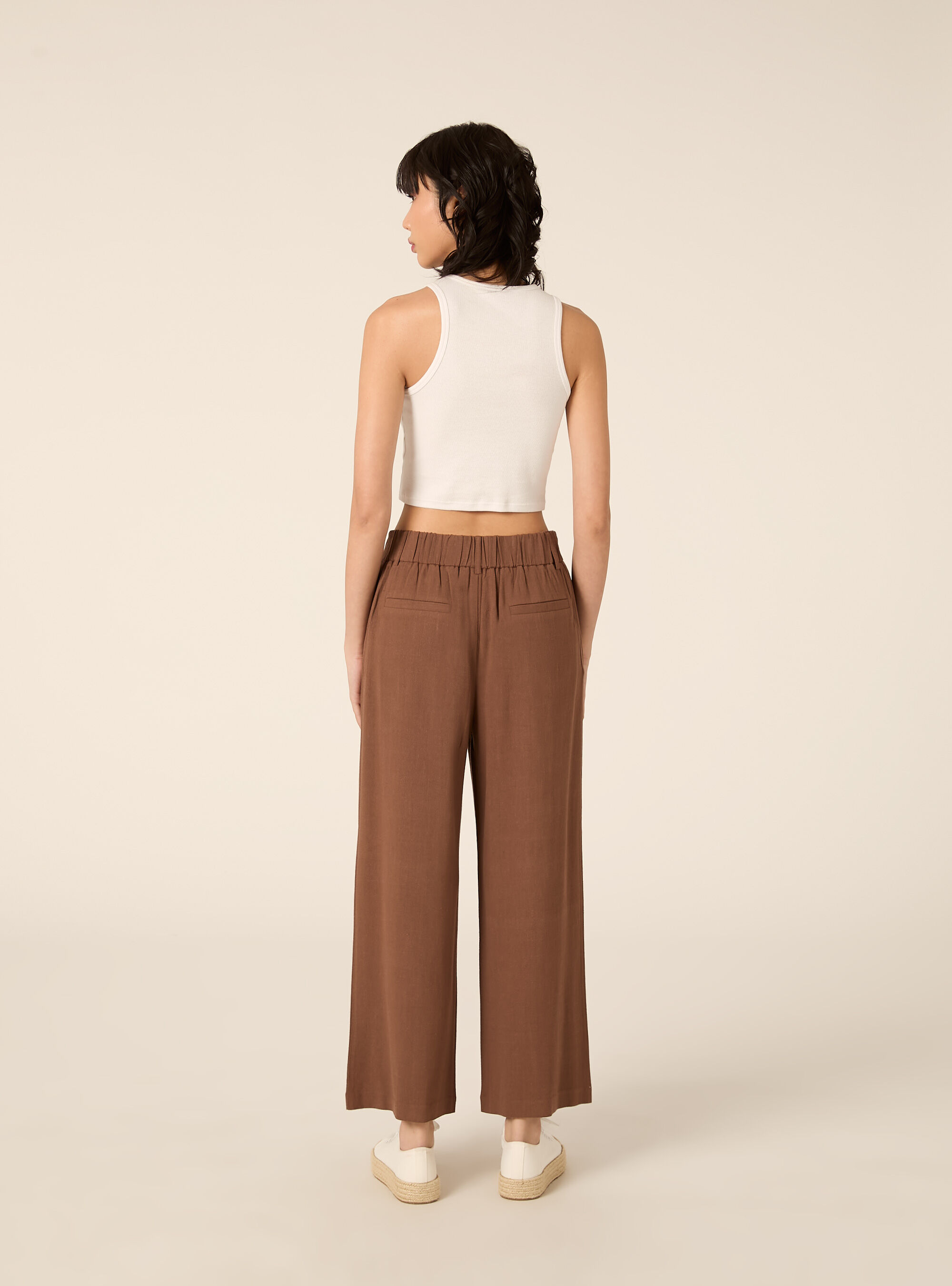 Pantaloni wide leg in misto lino, BR2 BROWN MEDIUM