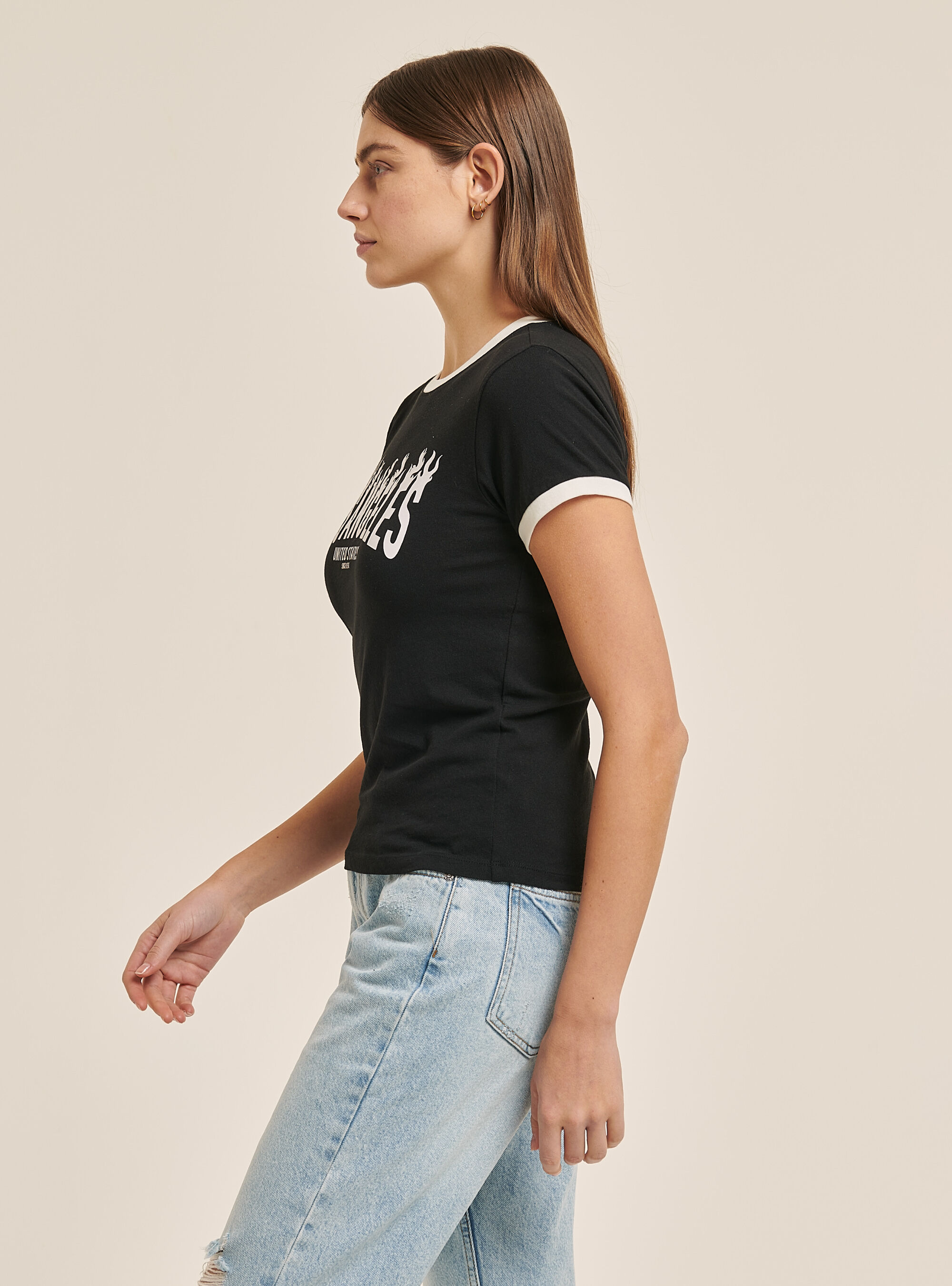 T-shirt de style universitaire avec imprim&eacute;, C101 BLACK