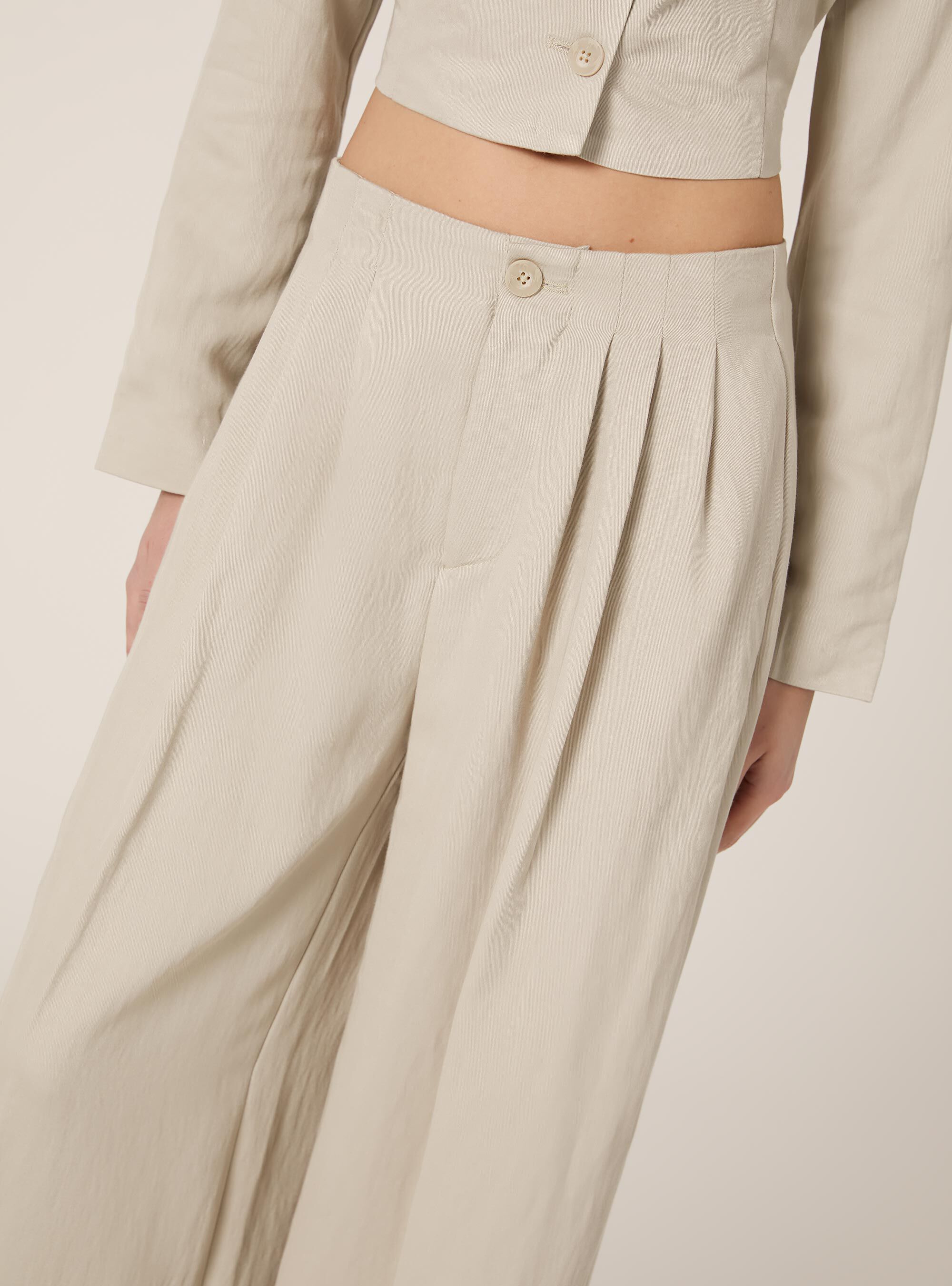 Pantaloni wide leg con pence, BG2 BEIGE MEDIUM