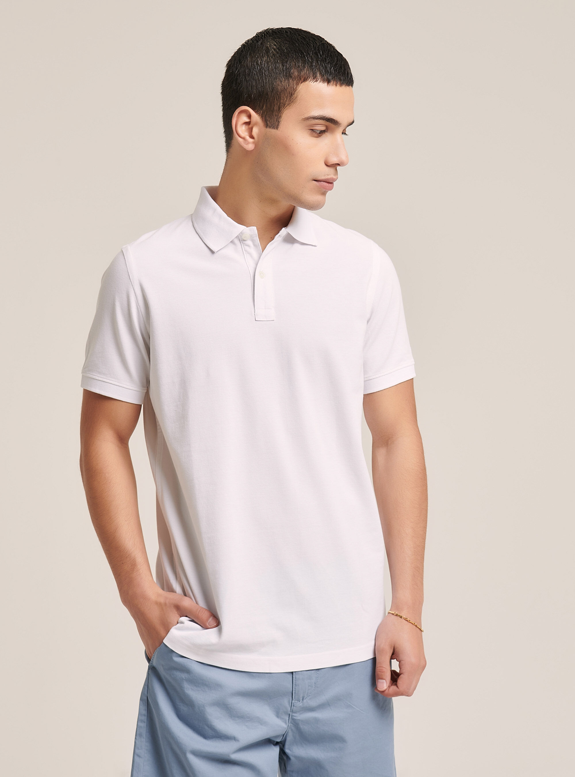 Basic cotton polo shirt, WHITE