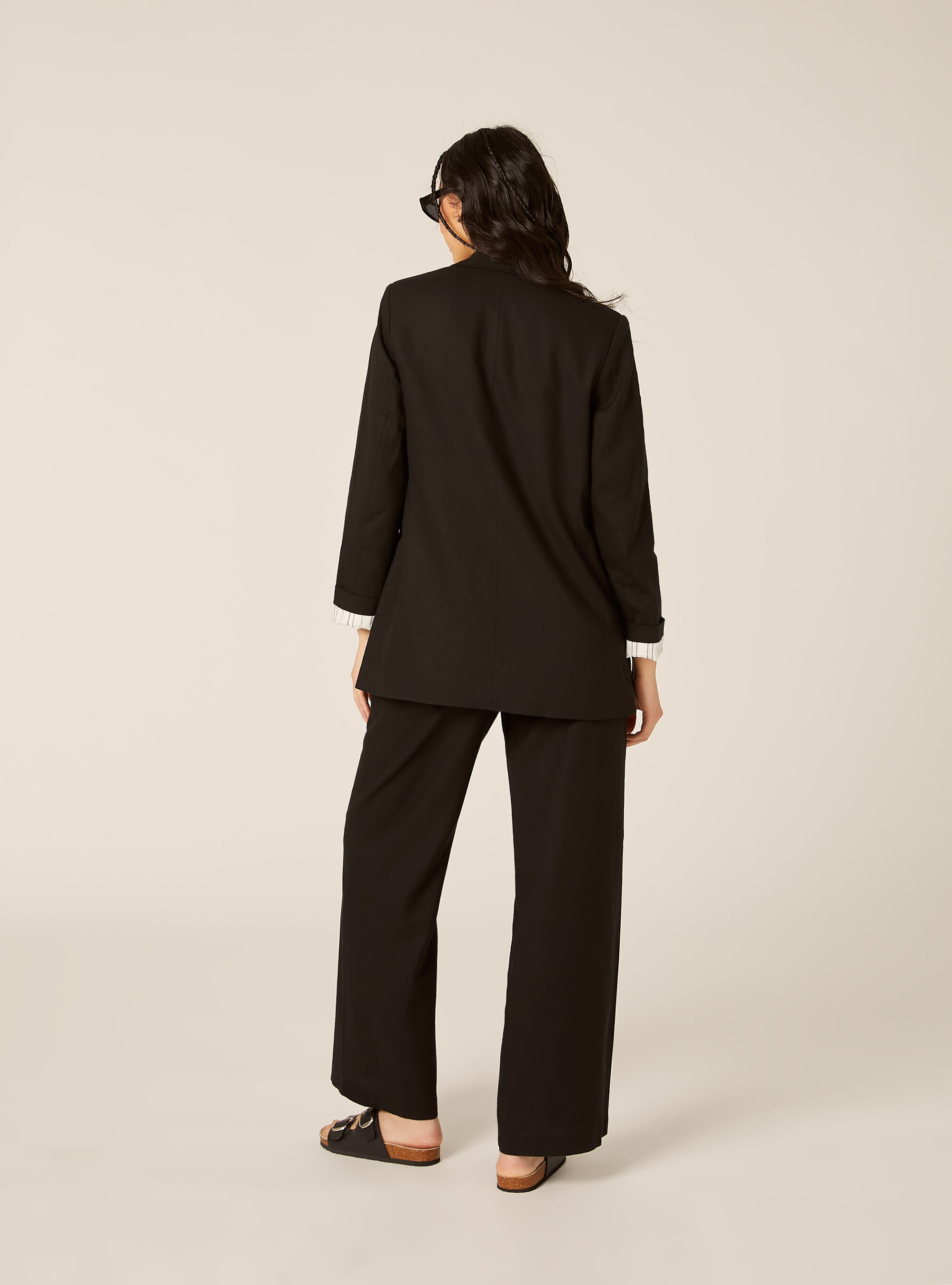 Blazer aperto misto lino, BK1 BLACK