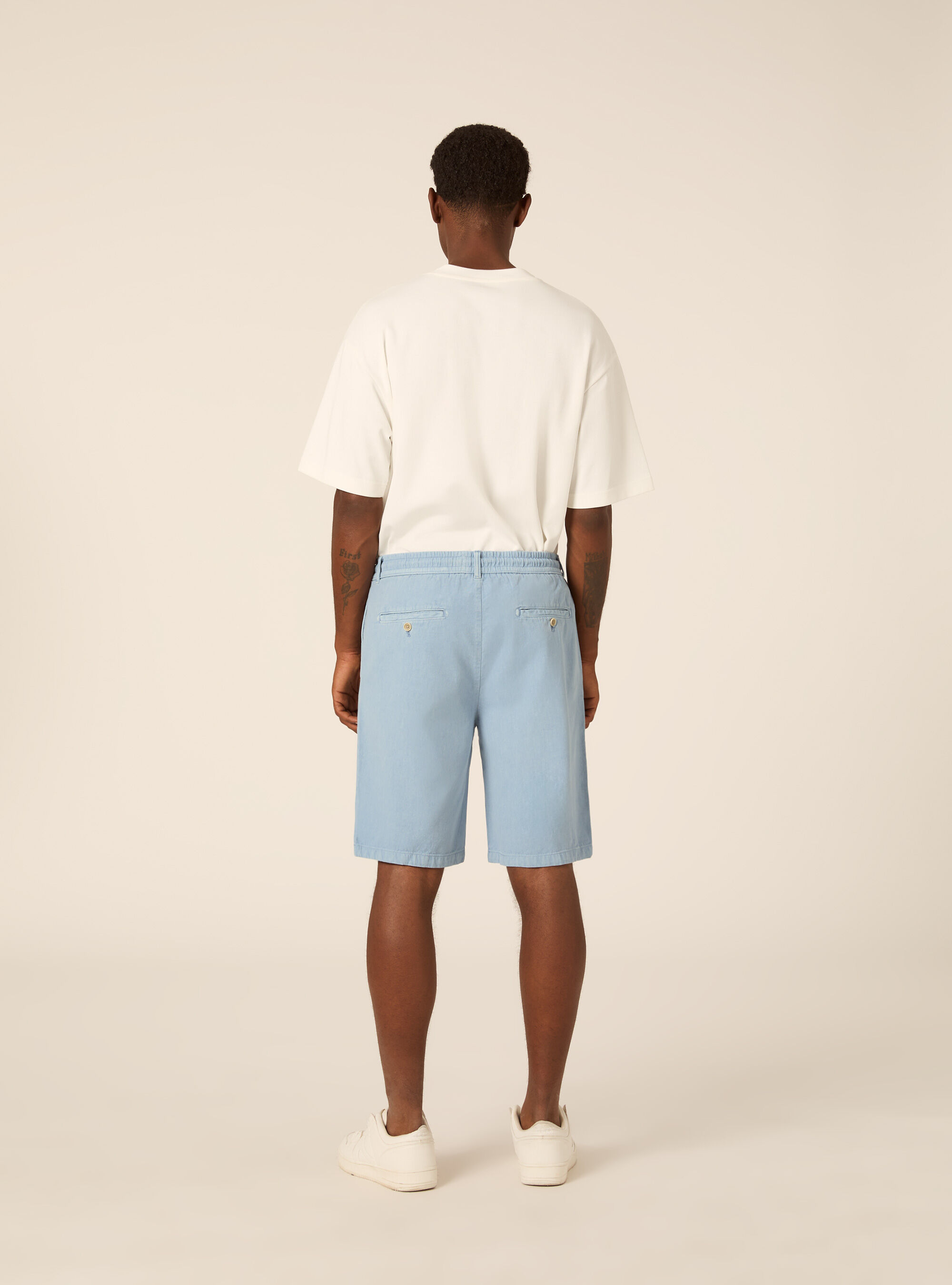 Bermudas de Baby Twill con Pinzas y Cord&oacute;n, AZ2 AZURE MEDIUM