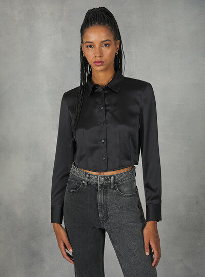 Camicia Alcott satin cropped con pince