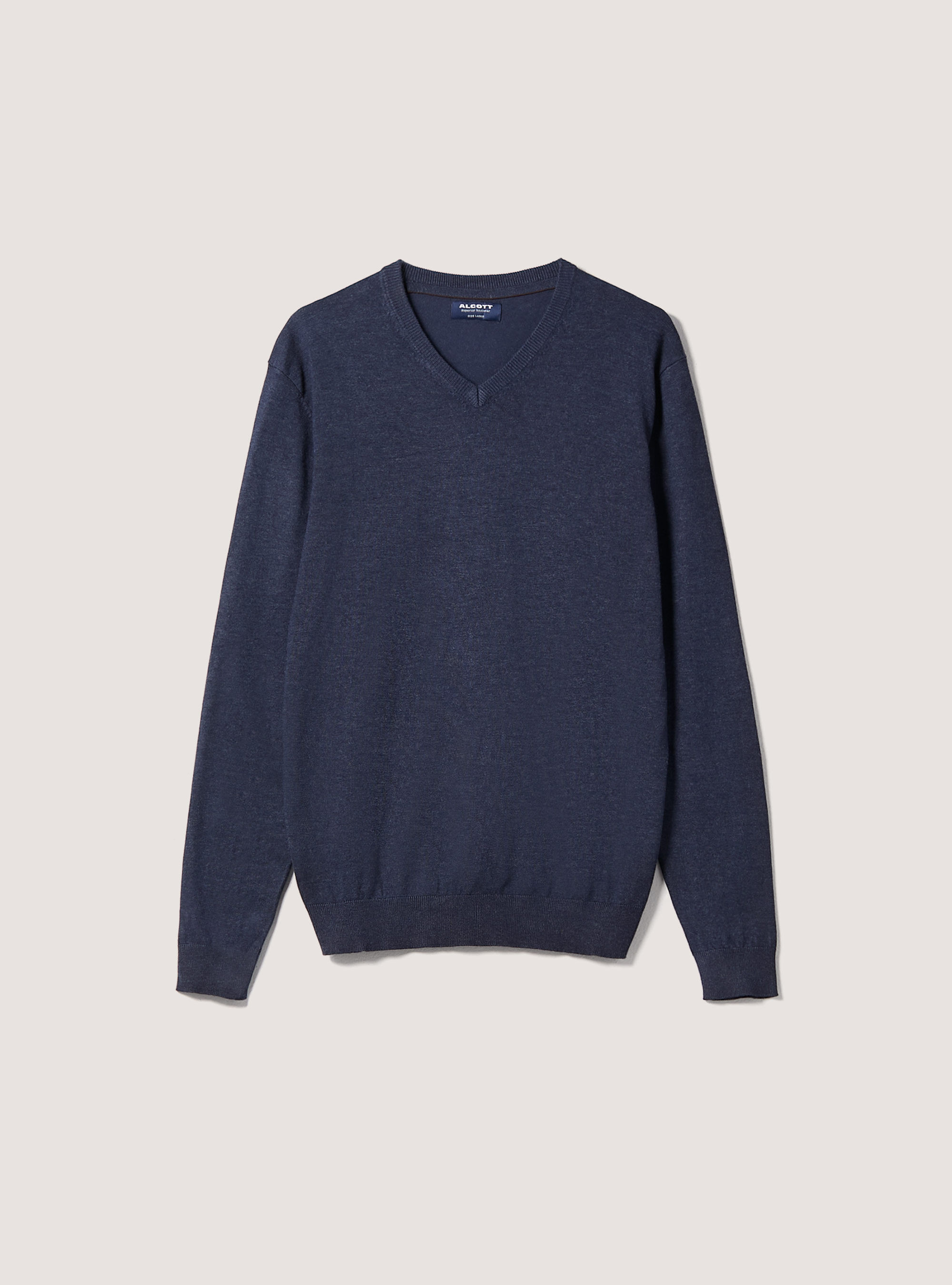 Pullover scollo a "v" tinta unita, C0225 BLUE MELANGE